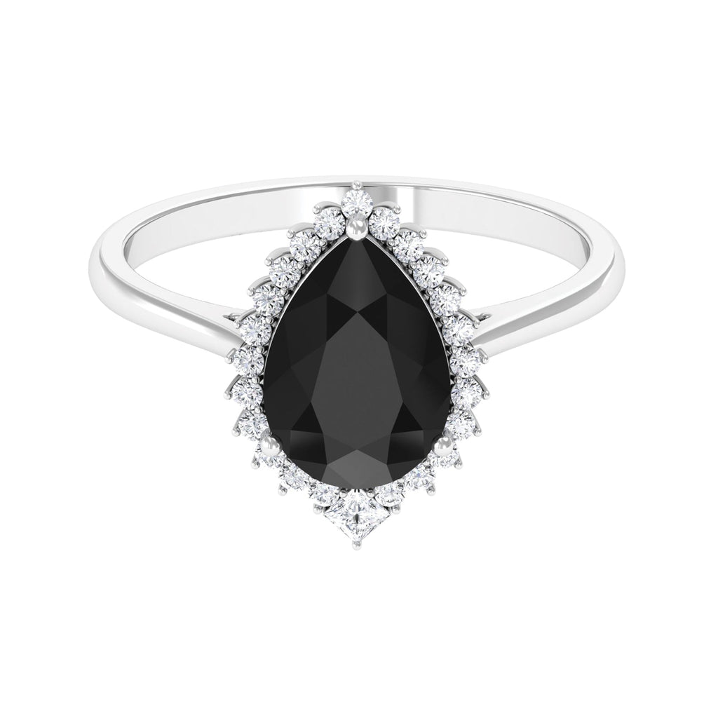 Certified 4.8 Carat Lab Grown Black Diamond Pear Shaped Engagement Ring with White Diamond Halo