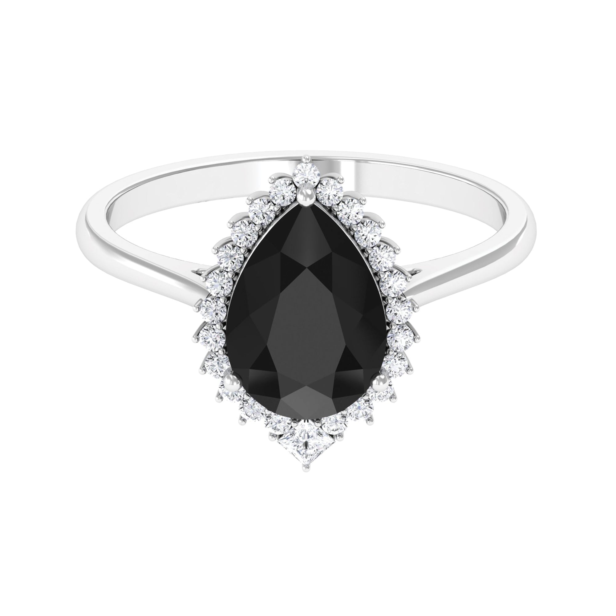 Certified 4.8 Carat Lab Grown Black Diamond Pear Shaped Engagement Ring with White Diamond Halo