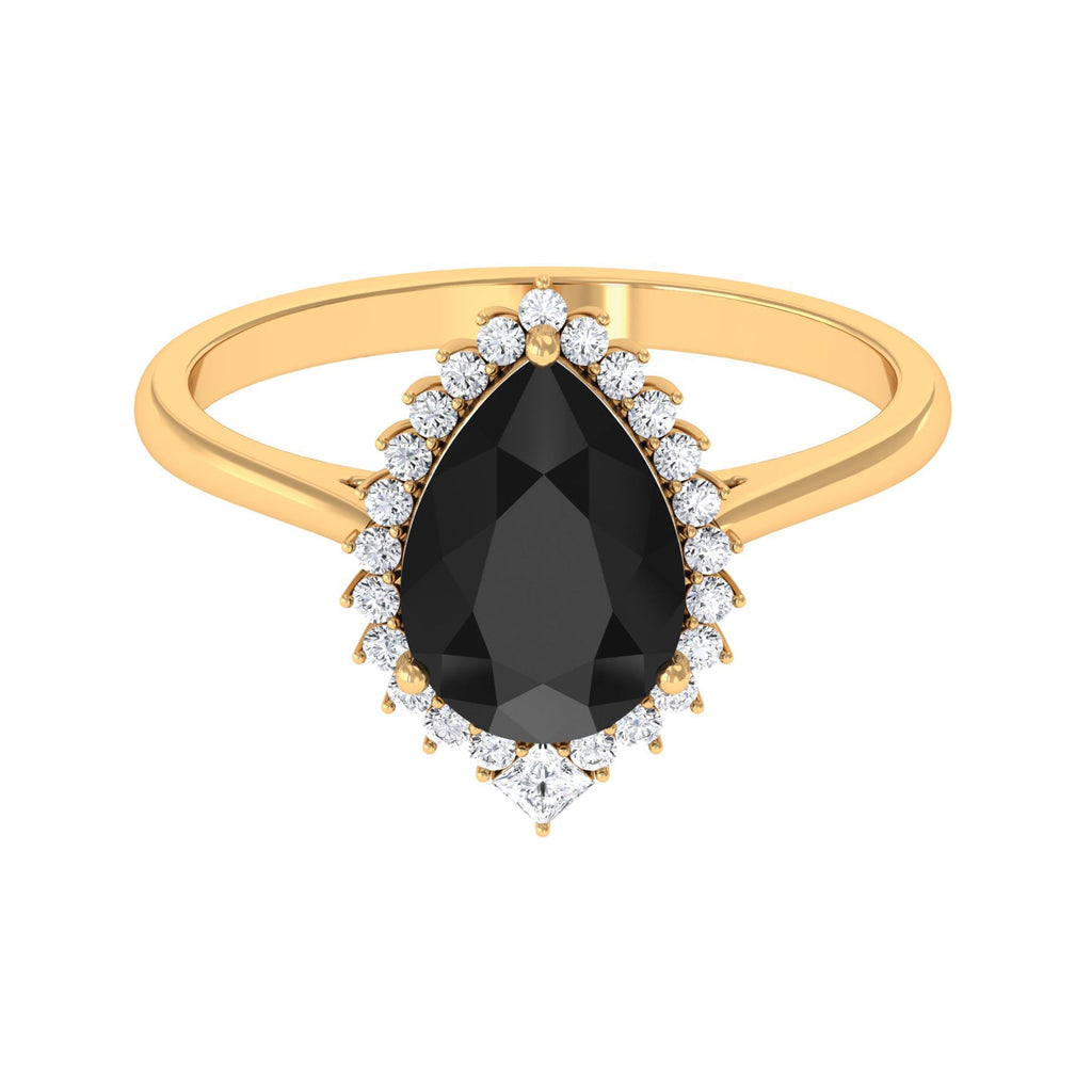 Certified 4.8 Carat Lab Grown Black Diamond Pear Shaped Engagement Ring with White Diamond Halo