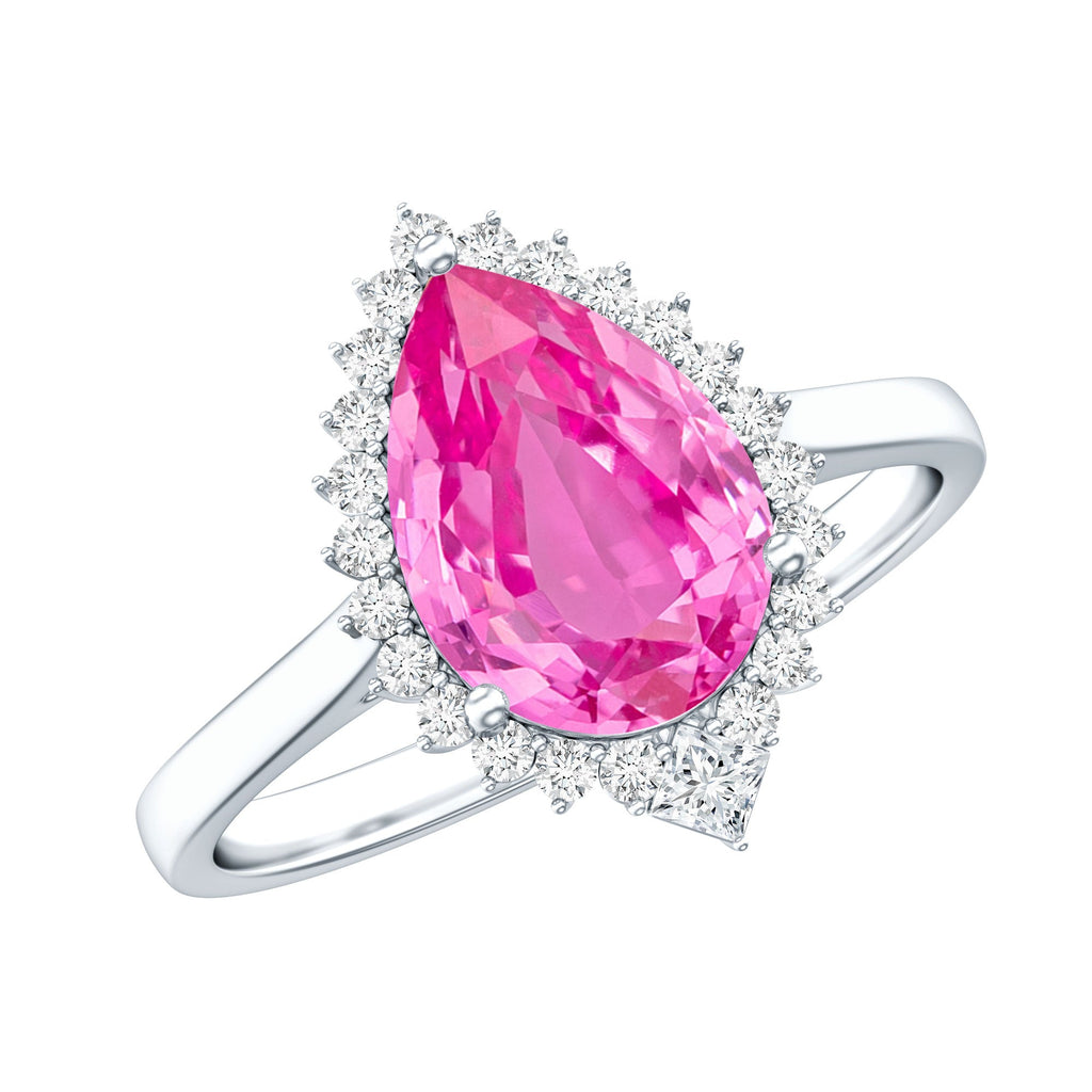 Pear Created Pink Sapphire Cocktail Halo Ring with Diamond