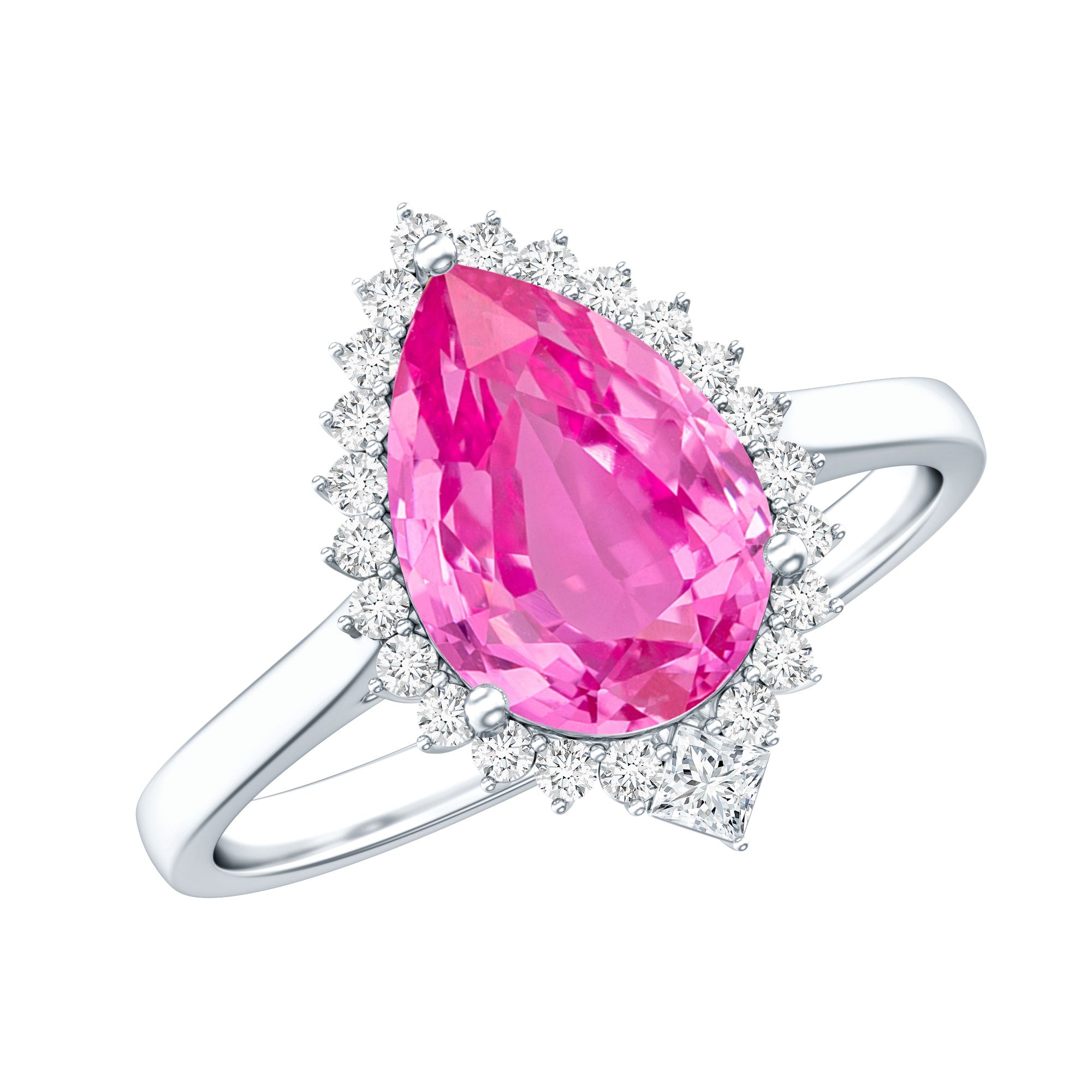 Pear Created Pink Sapphire Cocktail Halo Ring with Diamond