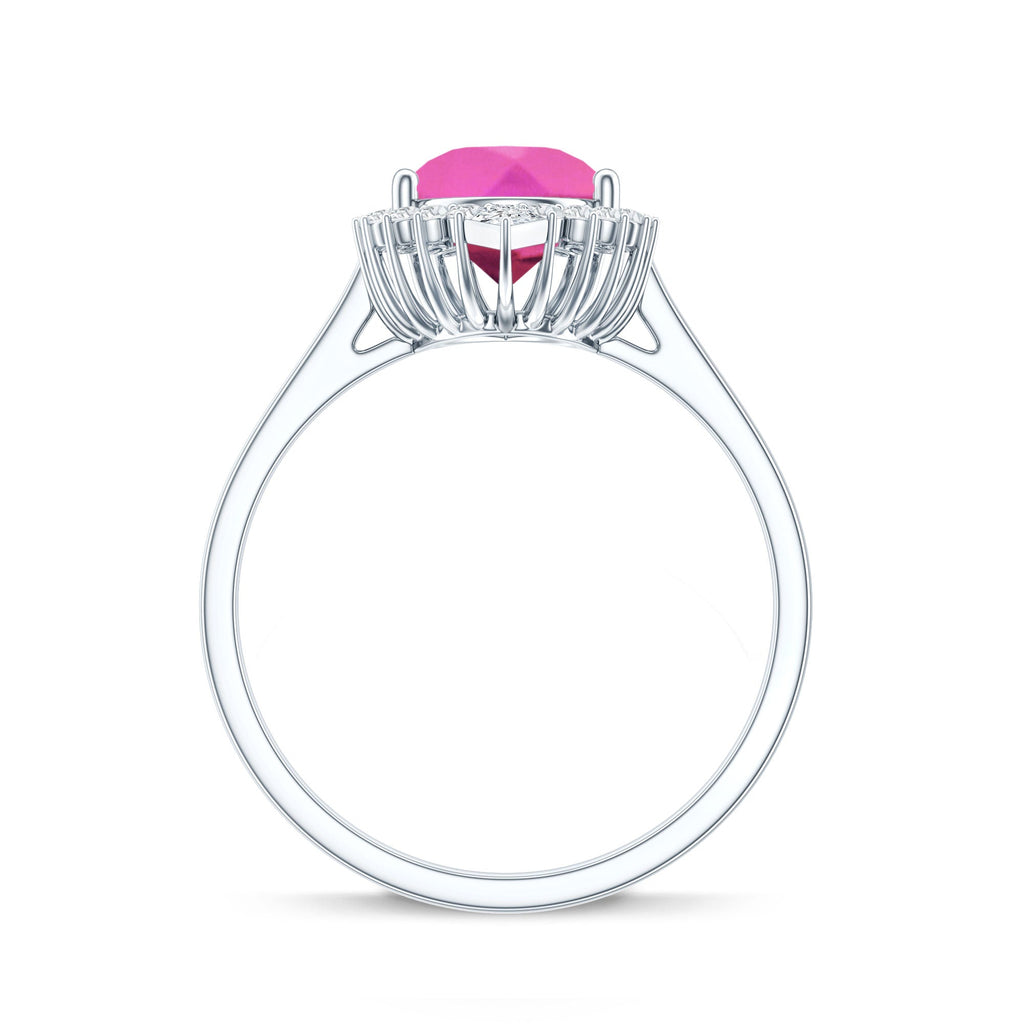 Pear Created Pink Sapphire Cocktail Halo Ring with Diamond
