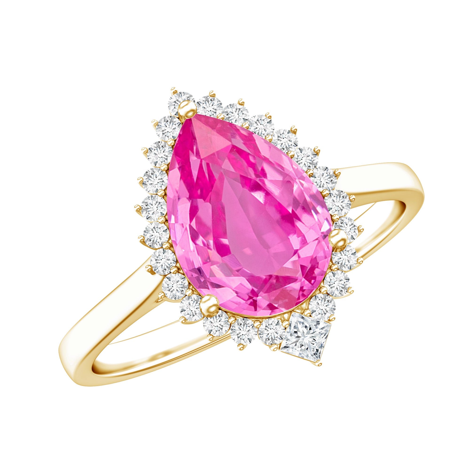 Pear Created Pink Sapphire Cocktail Halo Ring with Diamond
