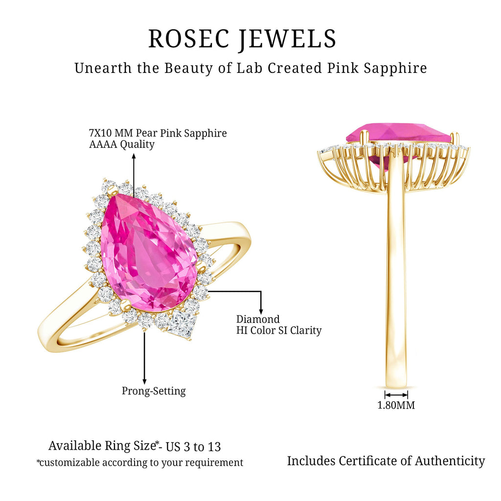 Pear Created Pink Sapphire Cocktail Halo Ring with Diamond