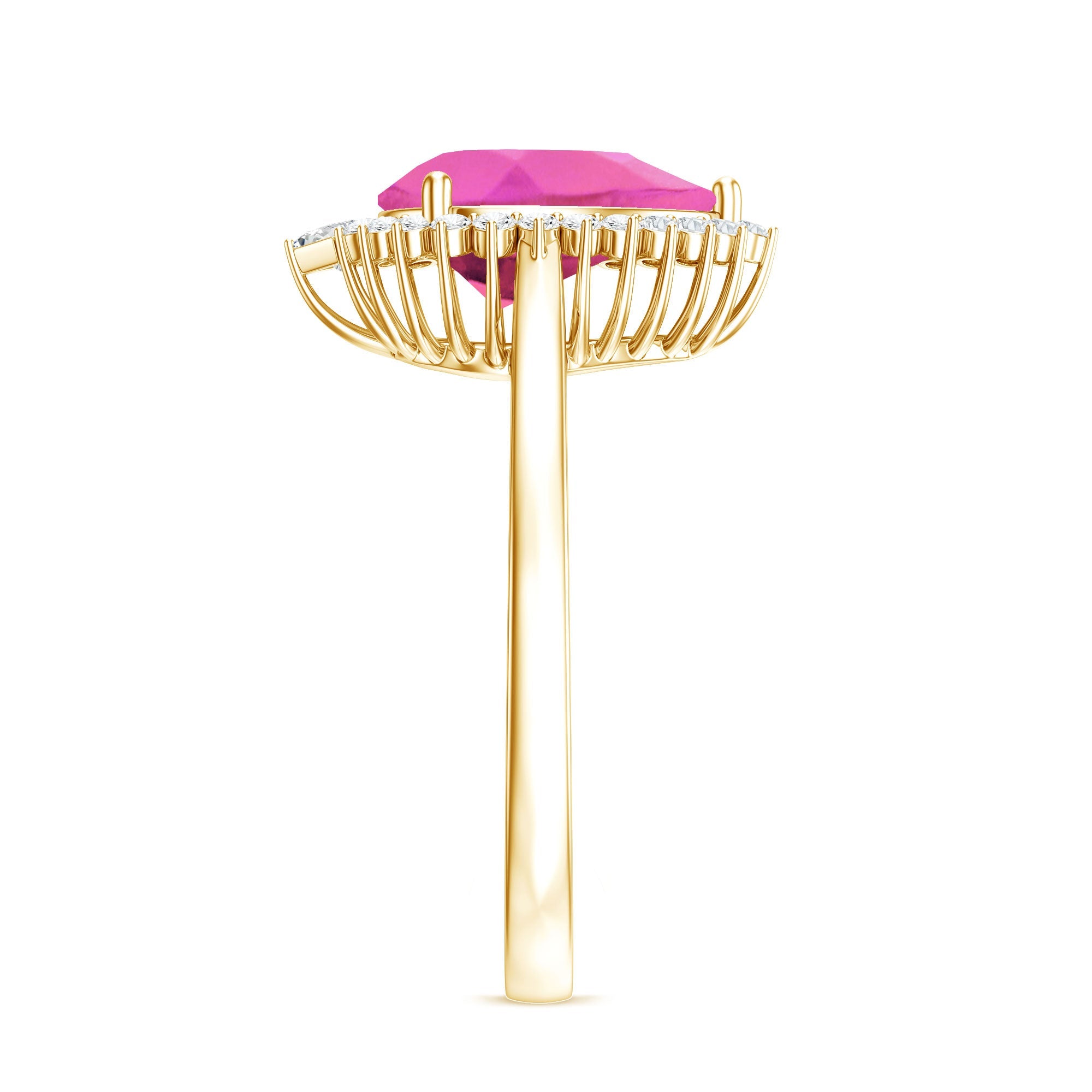 Pear Created Pink Sapphire Cocktail Halo Ring with Diamond