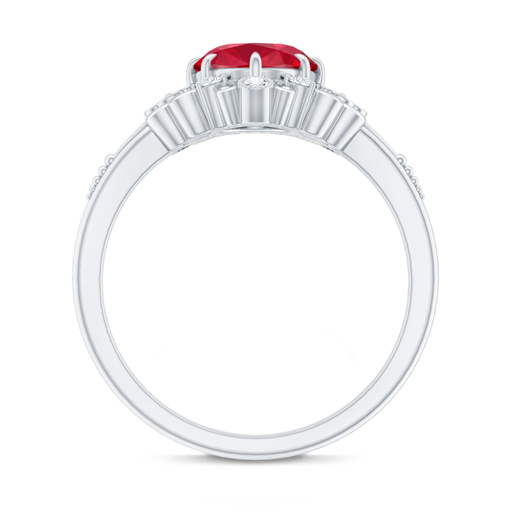 Vintage Inspired Lab Created Ruby and Diamond Engagement Ring