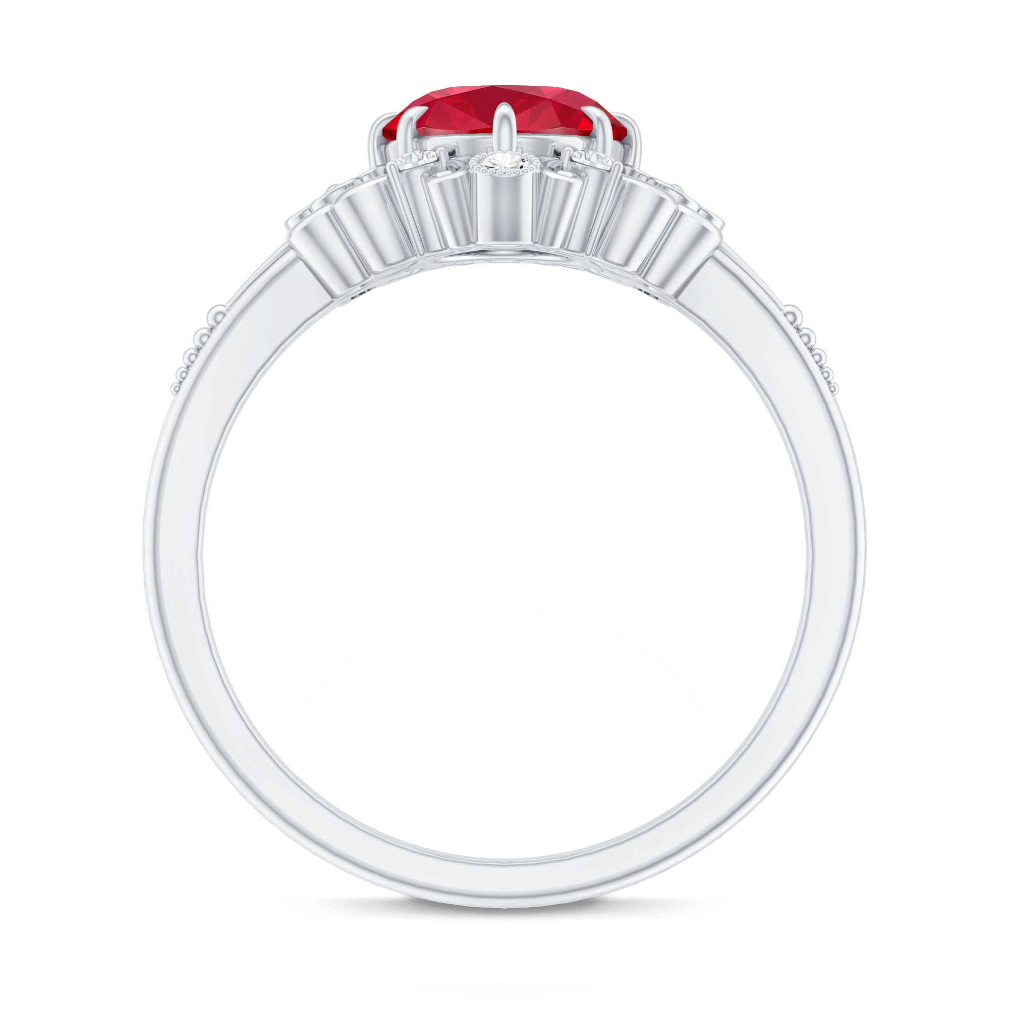 Vintage Inspired Lab Created Ruby and Diamond Engagement Ring
