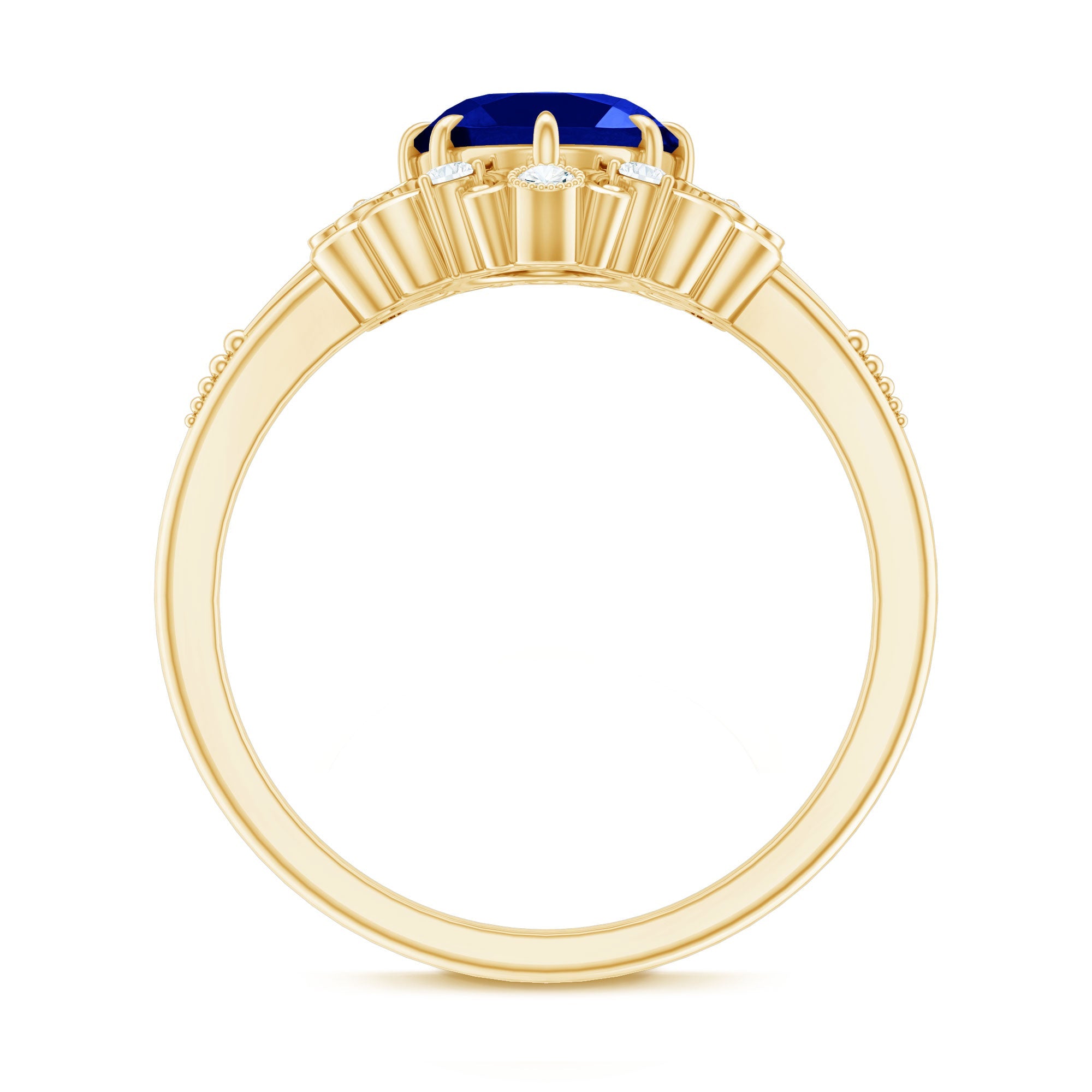 Vintage Style 4 Carat Oval Lab Grown Blue Sapphire Engagement Ring with Diamond