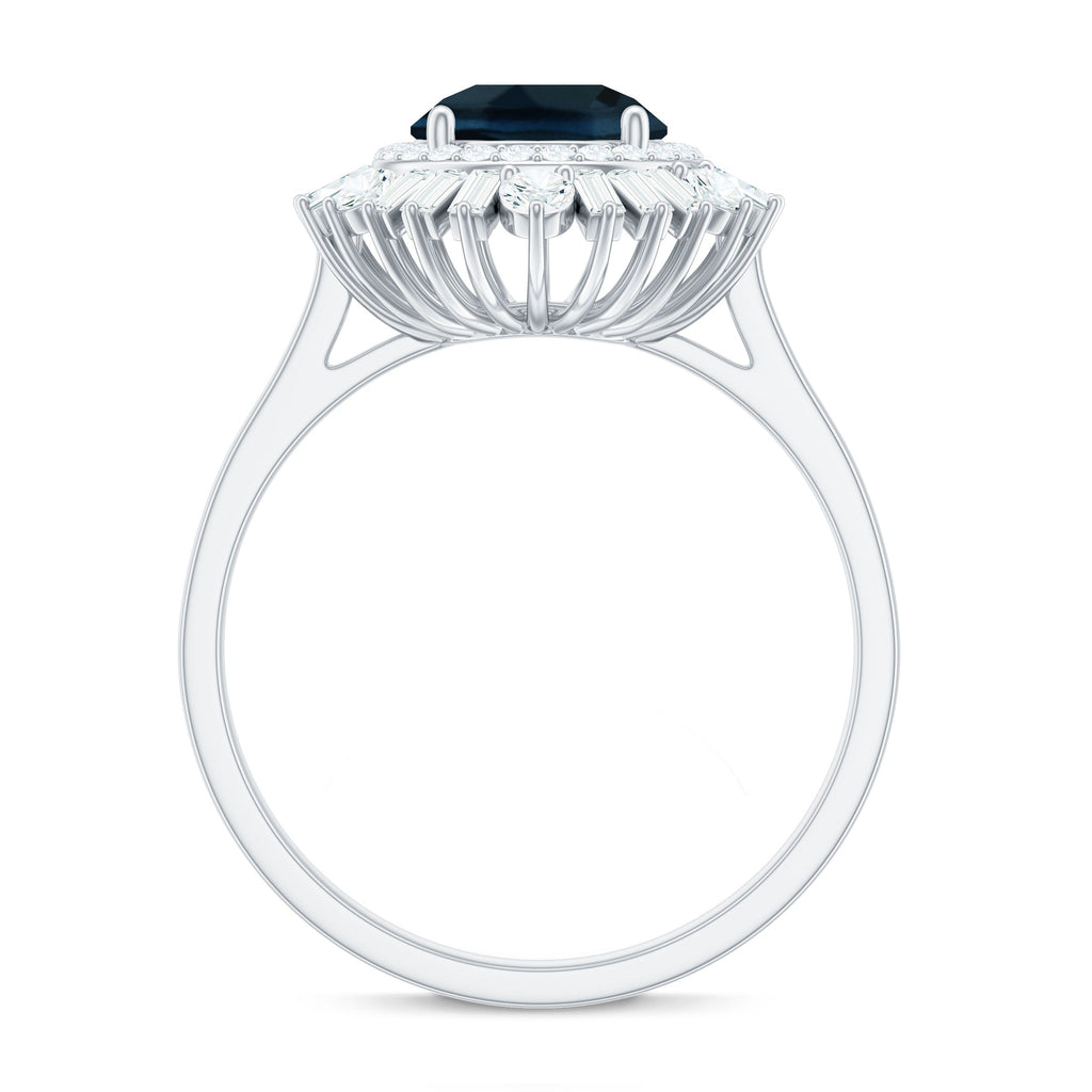 Round London Blue Topaz and Diamond Double Halo Cocktail Ring