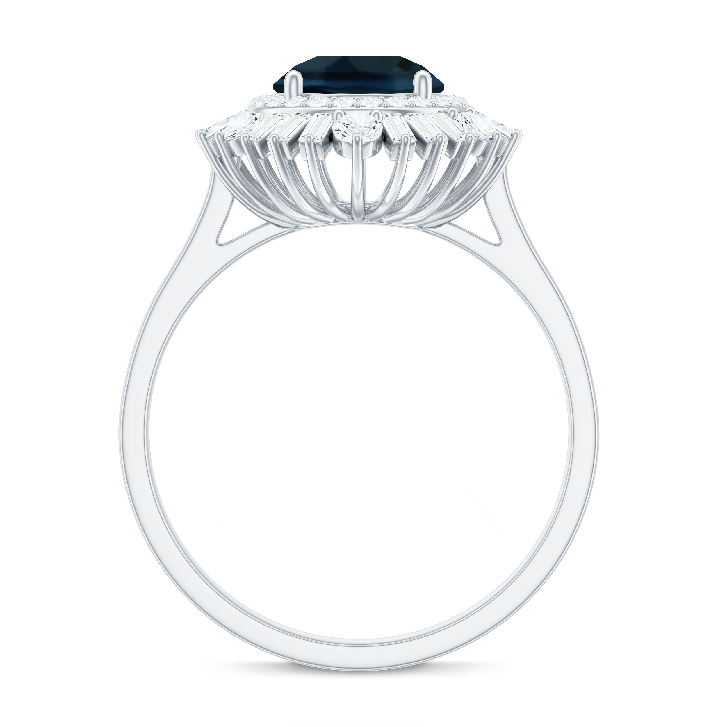 Round London Blue Topaz and Diamond Double Halo Cocktail Ring