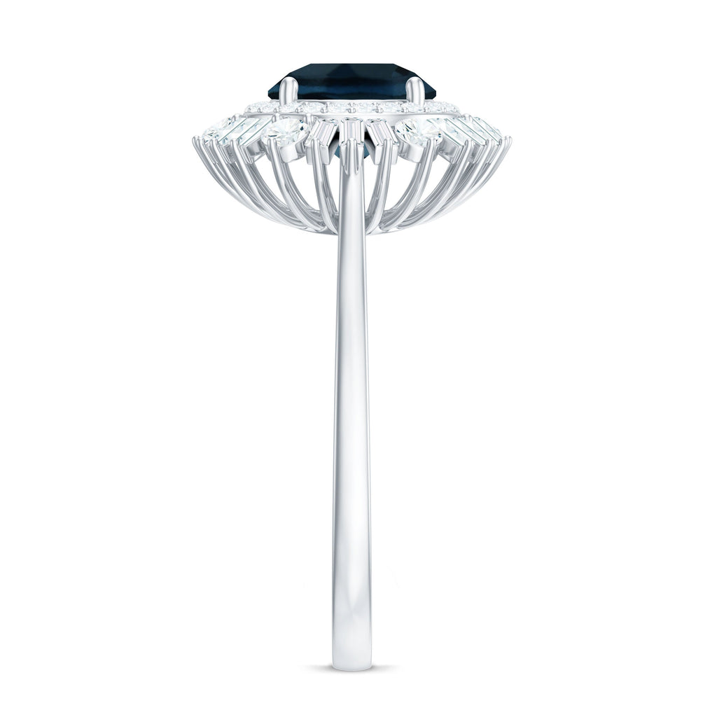 Round London Blue Topaz and Diamond Double Halo Cocktail Ring