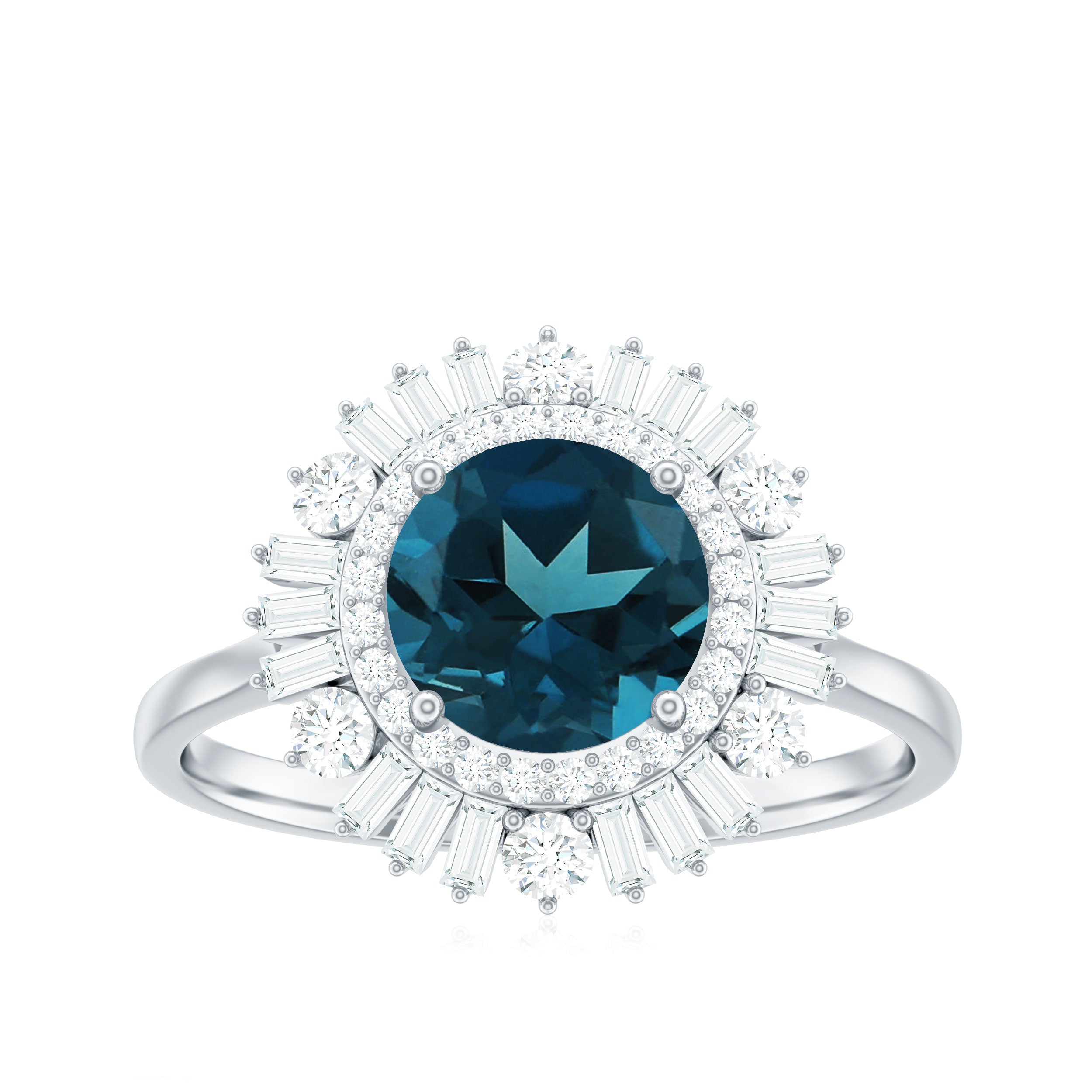 Round London Blue Topaz and Diamond Double Halo Cocktail Ring