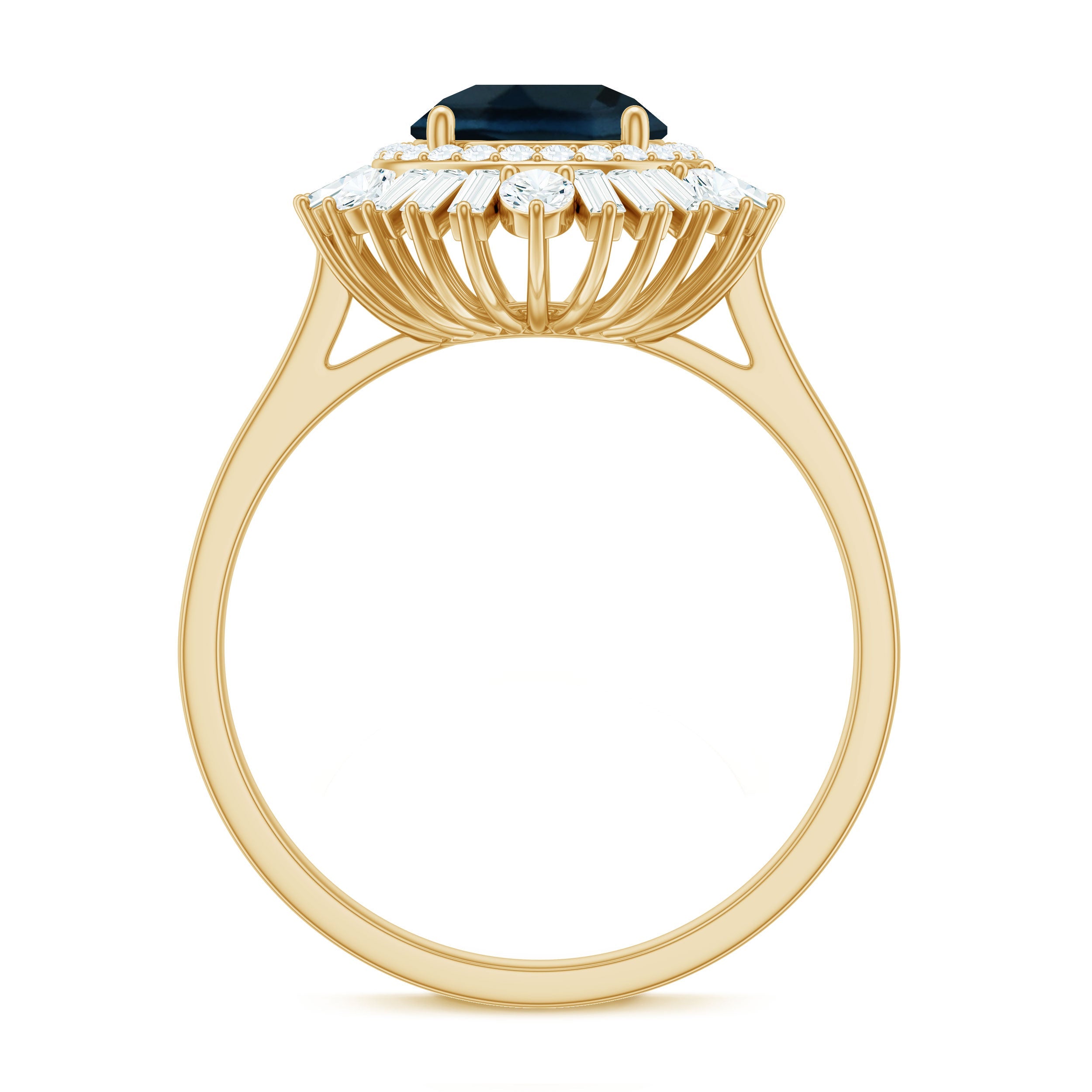 Round London Blue Topaz and Diamond Double Halo Cocktail Ring
