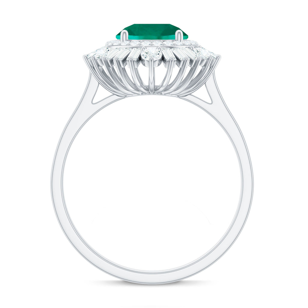Certified 2 Carat Lab Grown Emerald Cocktail Ring with Double Halo