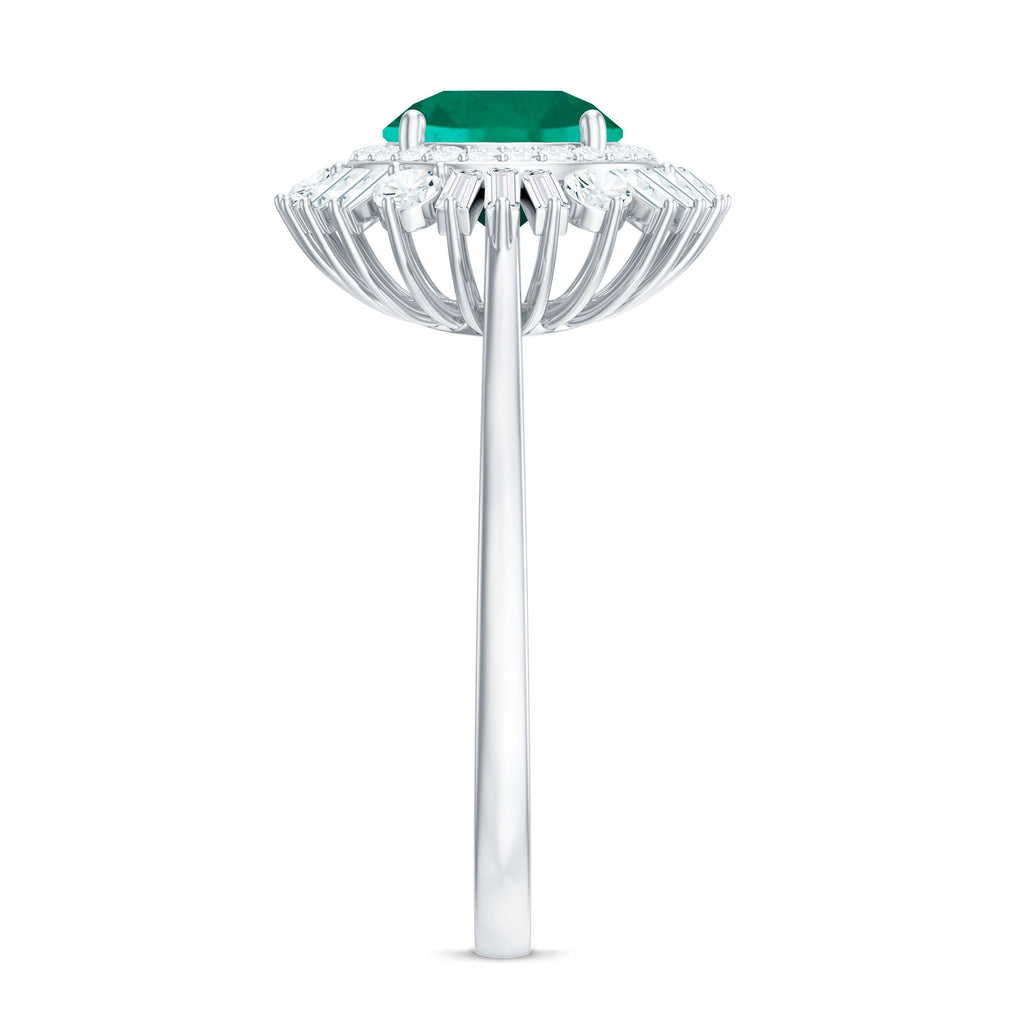 Certified 2 Carat Lab Grown Emerald Cocktail Ring with Double Halo