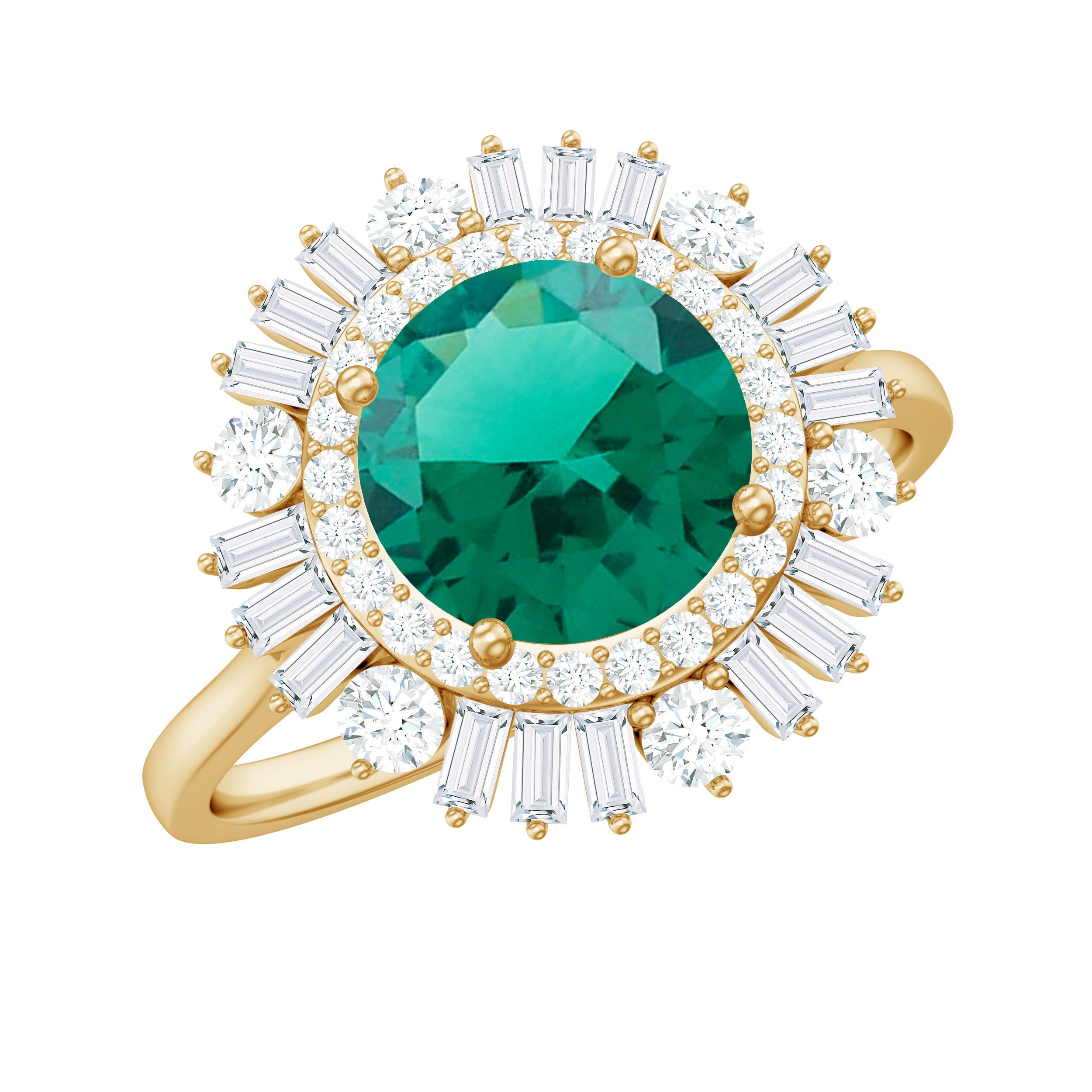 Certified 2 Carat Lab Grown Emerald Cocktail Ring with Double Halo