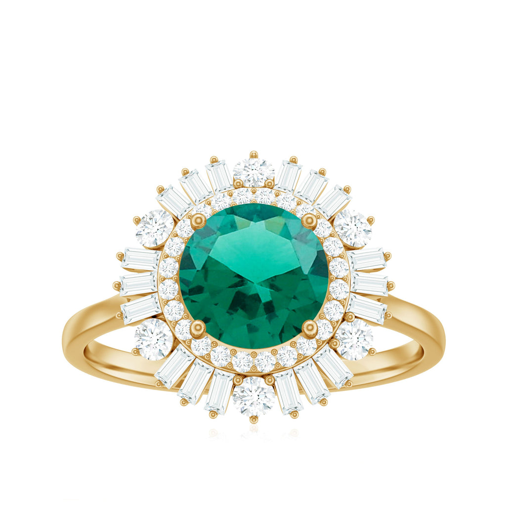 Certified 2 Carat Lab Grown Emerald Cocktail Ring with Double Halo