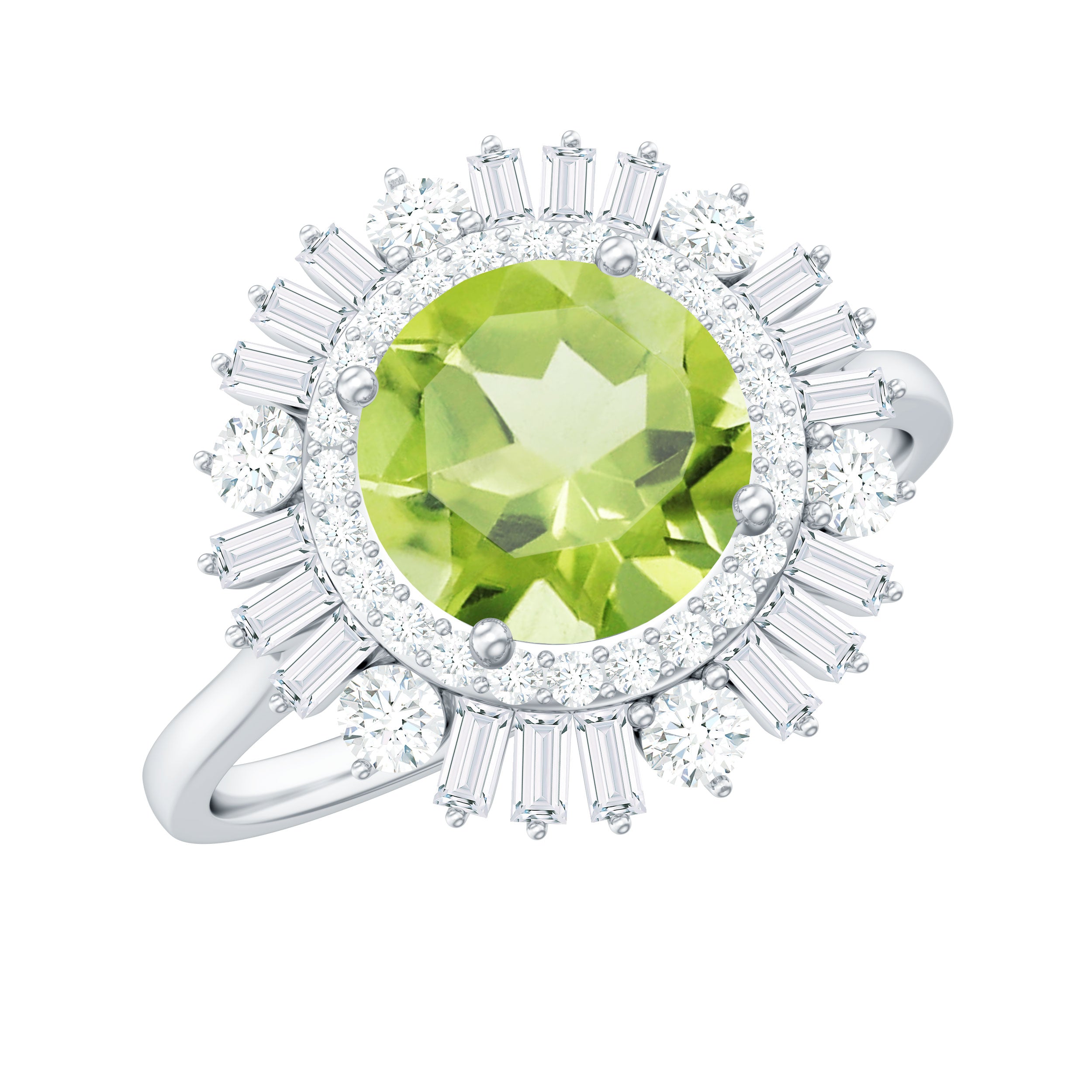 Certified Real 2 Carat Peridot Engagement Ring with Moissanite Double Halo