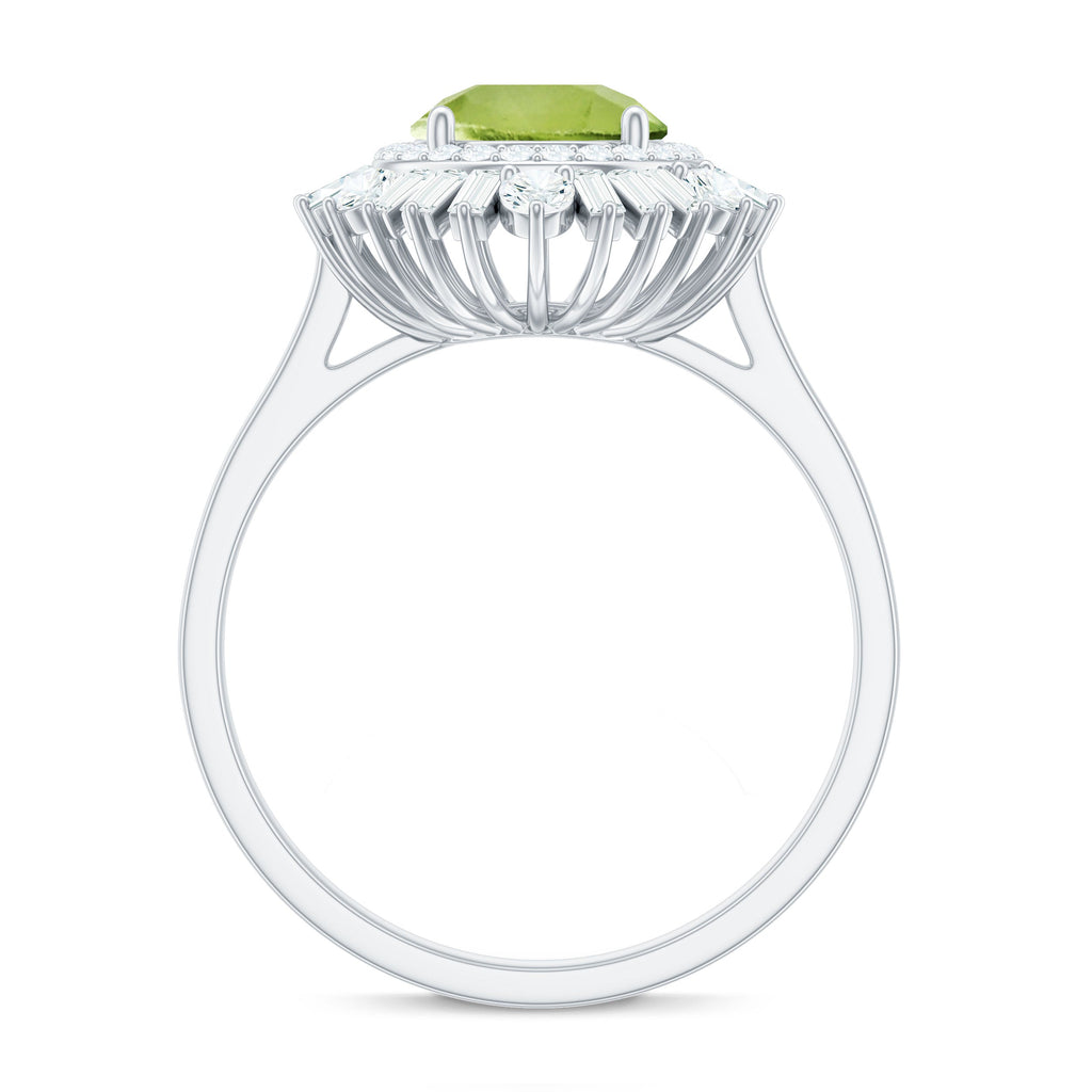 Certified Real 2 Carat Peridot Engagement Ring with Moissanite Double Halo