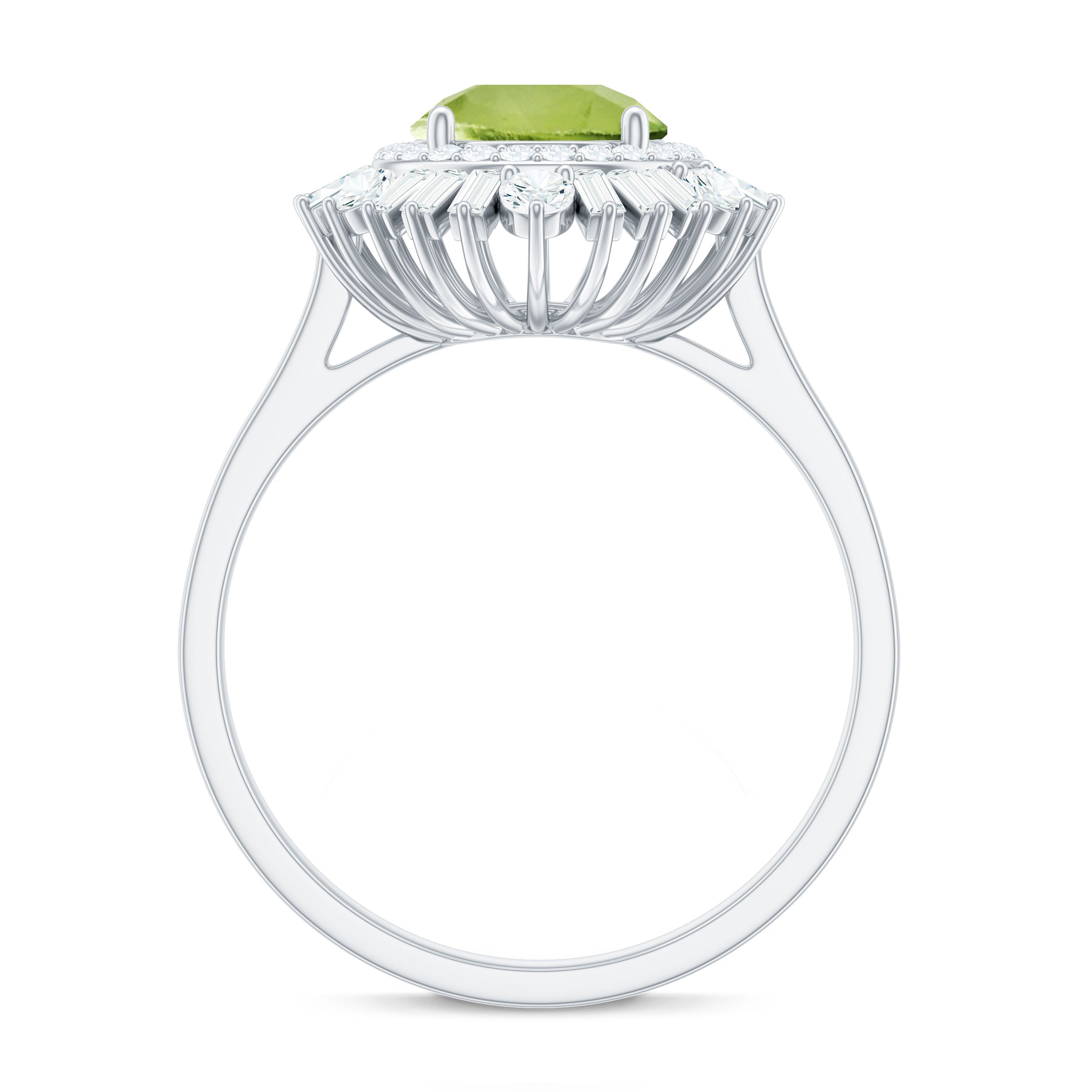 Certified Real 2 Carat Peridot Engagement Ring with Moissanite Double Halo