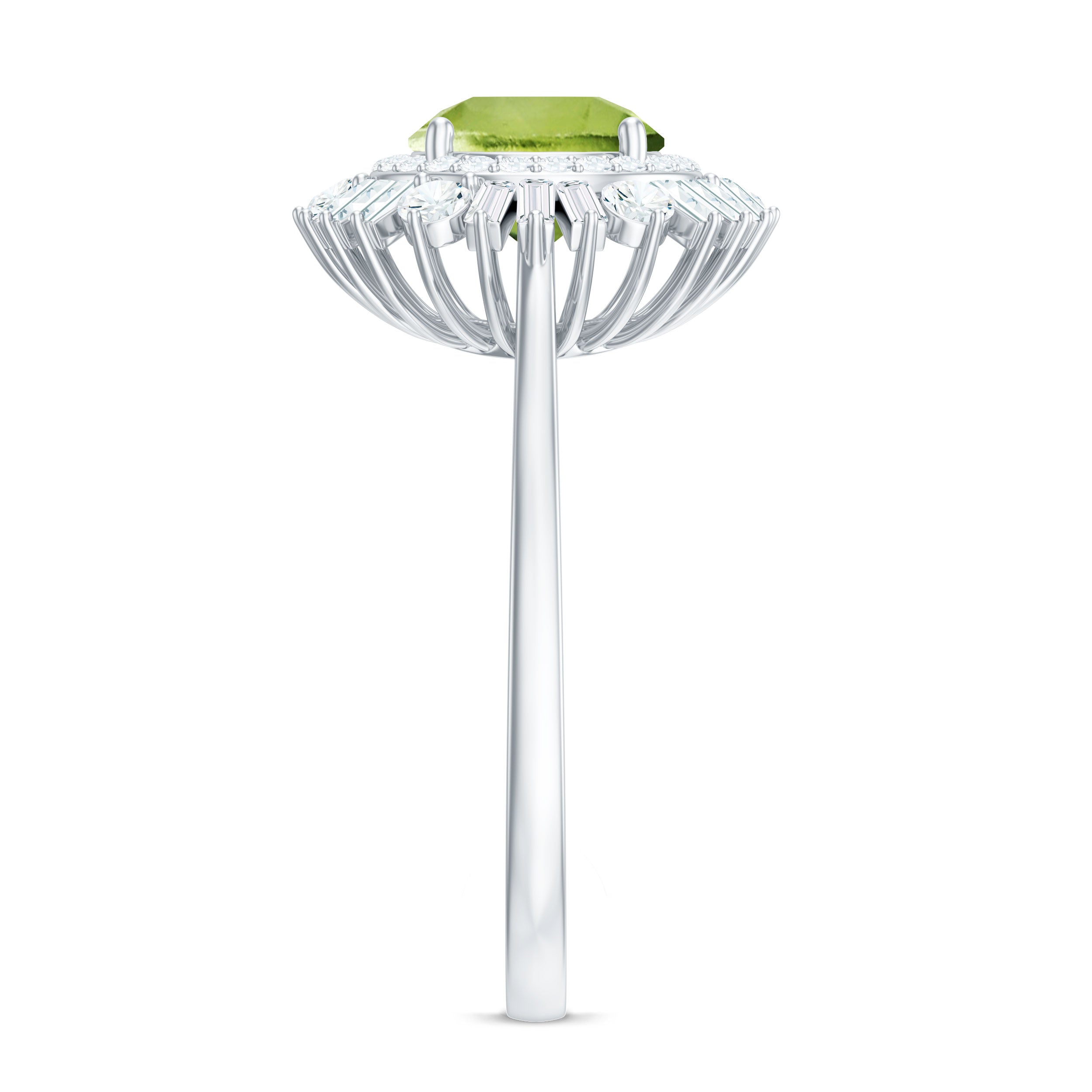 Certified Real 2 Carat Peridot Engagement Ring with Moissanite Double Halo