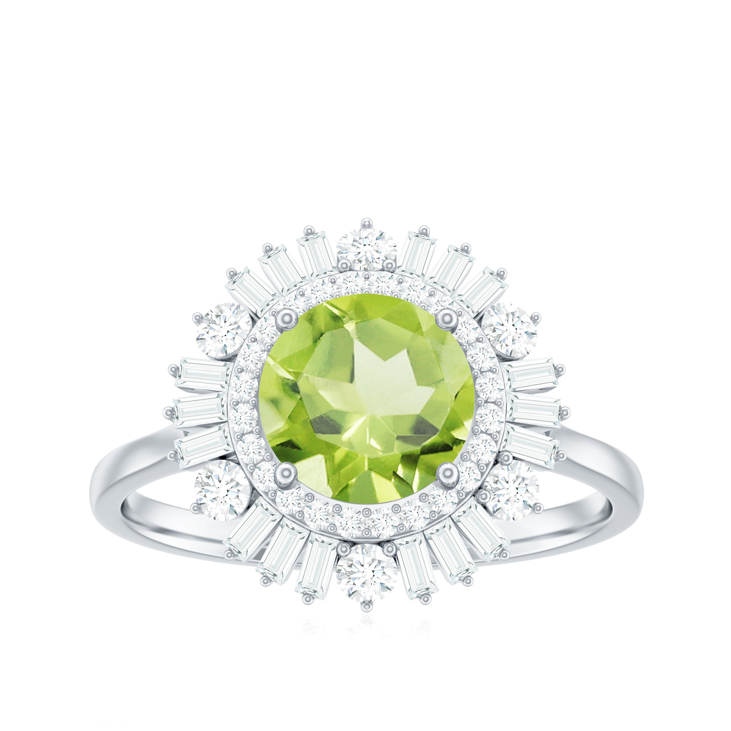Certified Real 2 Carat Peridot Engagement Ring with Moissanite Double Halo