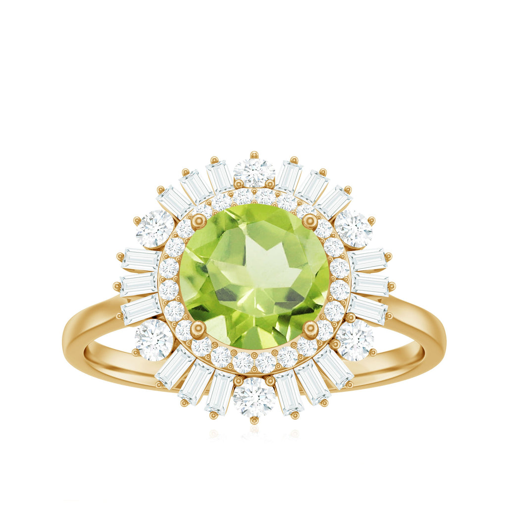 Certified Real 2 Carat Peridot Engagement Ring with Moissanite Double Halo