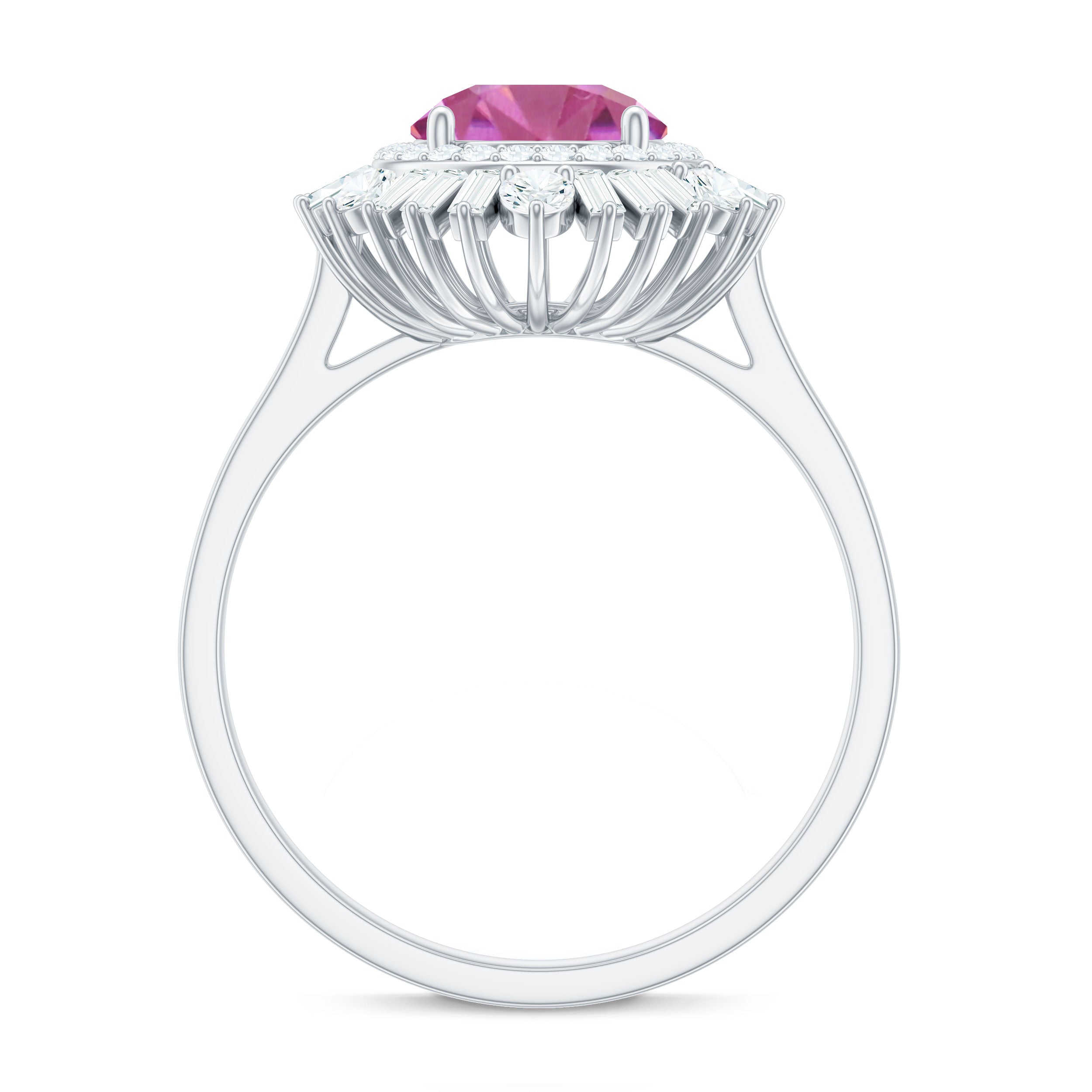1.2 Carat Round Pink Tourmaline Cocktail Ring with Moissanite Double Halo