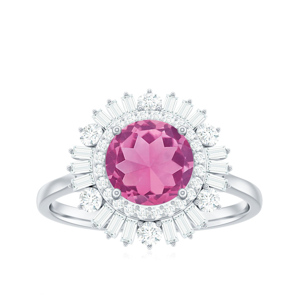 1.2 Carat Round Pink Tourmaline Cocktail Ring with Moissanite Double Halo