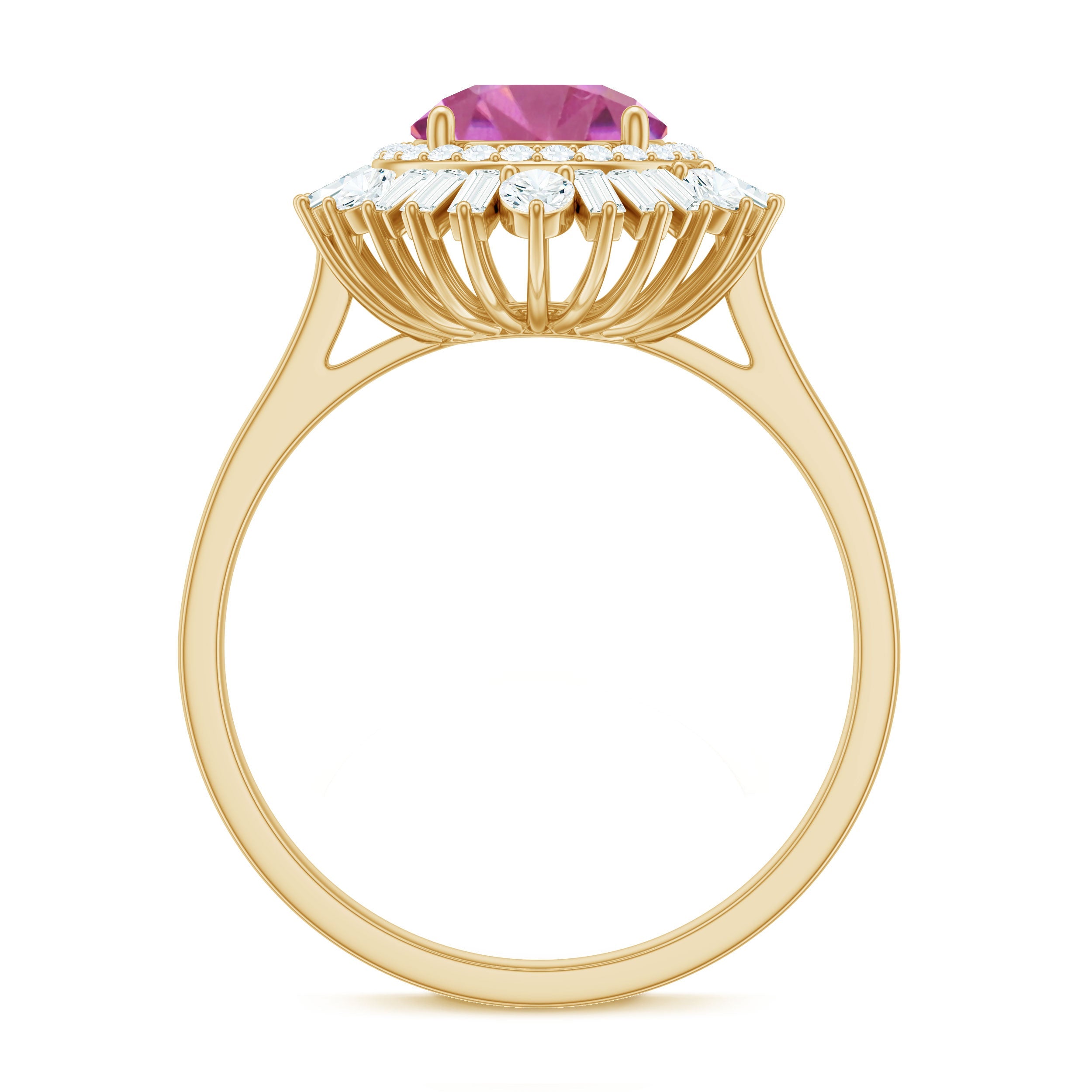 1.2 Carat Round Pink Tourmaline Cocktail Ring with Moissanite Double Halo