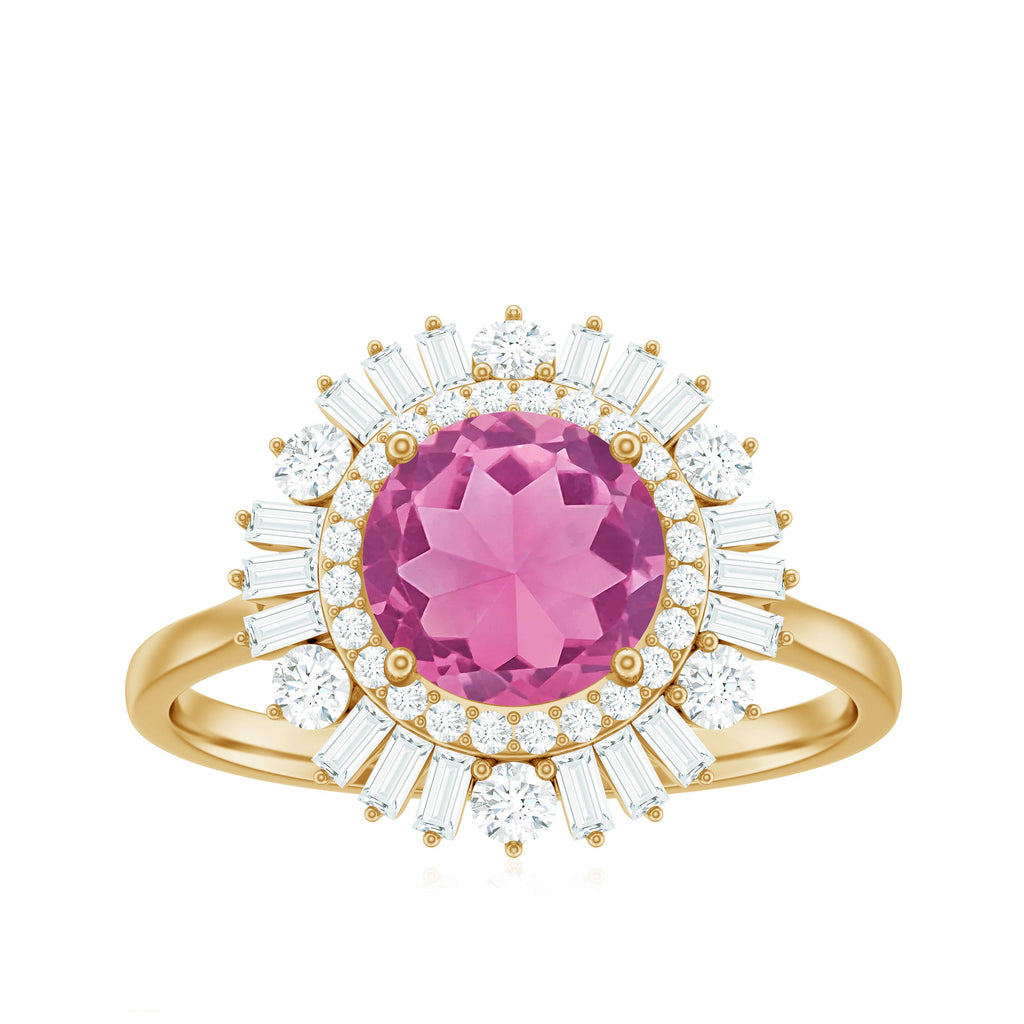 1.2 Carat Round Pink Tourmaline Cocktail Ring with Moissanite Double Halo