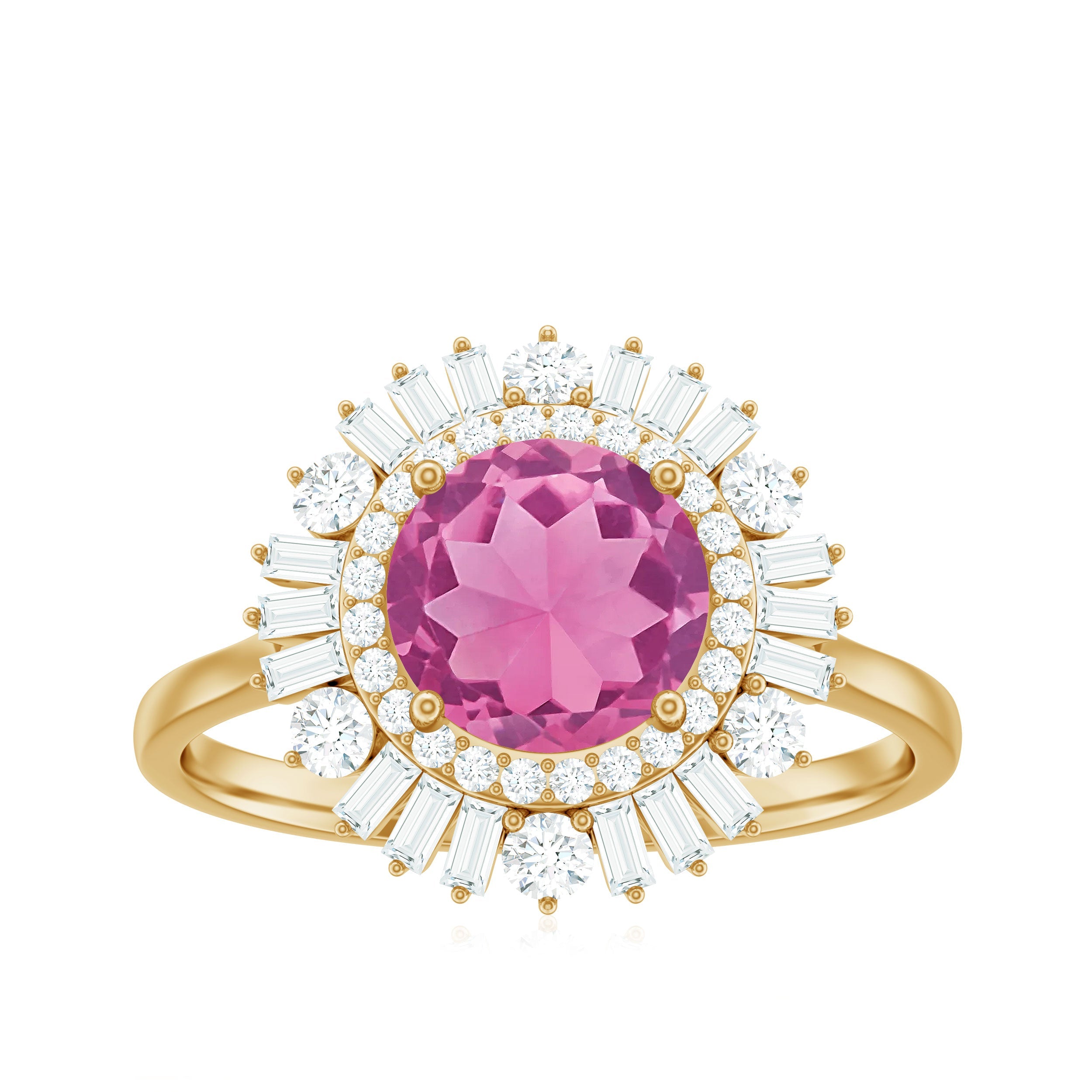 1.2 Carat Round Pink Tourmaline Cocktail Ring with Moissanite Double Halo