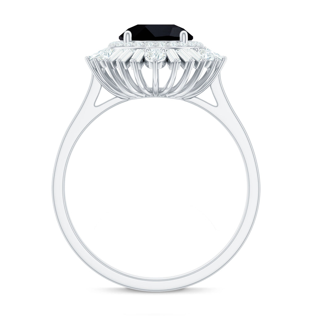 1.2 Carat Round Black Onyx Double Halo Cocktail Ring with Moissanite