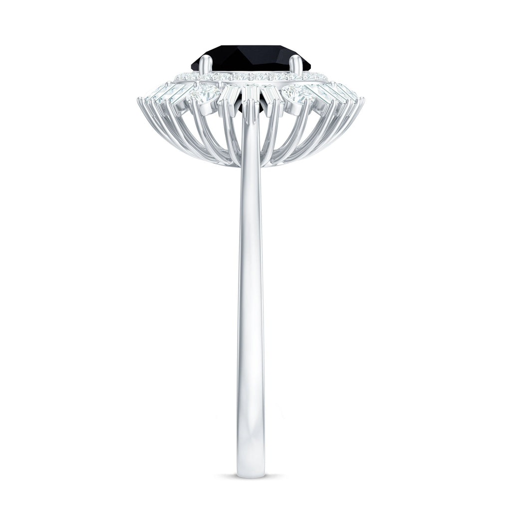 1.2 Carat Round Black Onyx Double Halo Cocktail Ring with Moissanite