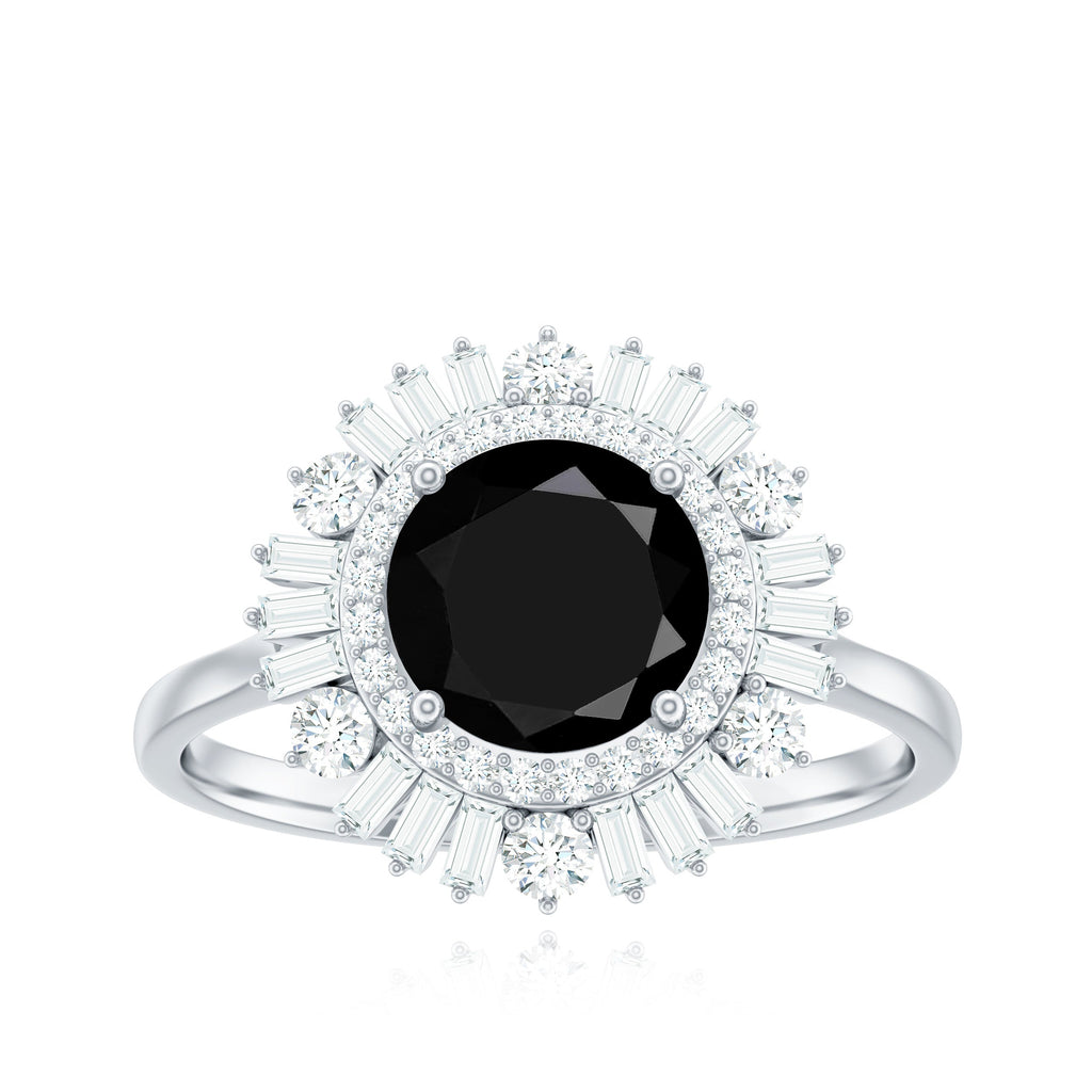 1.2 Carat Round Black Onyx Double Halo Cocktail Ring with Moissanite