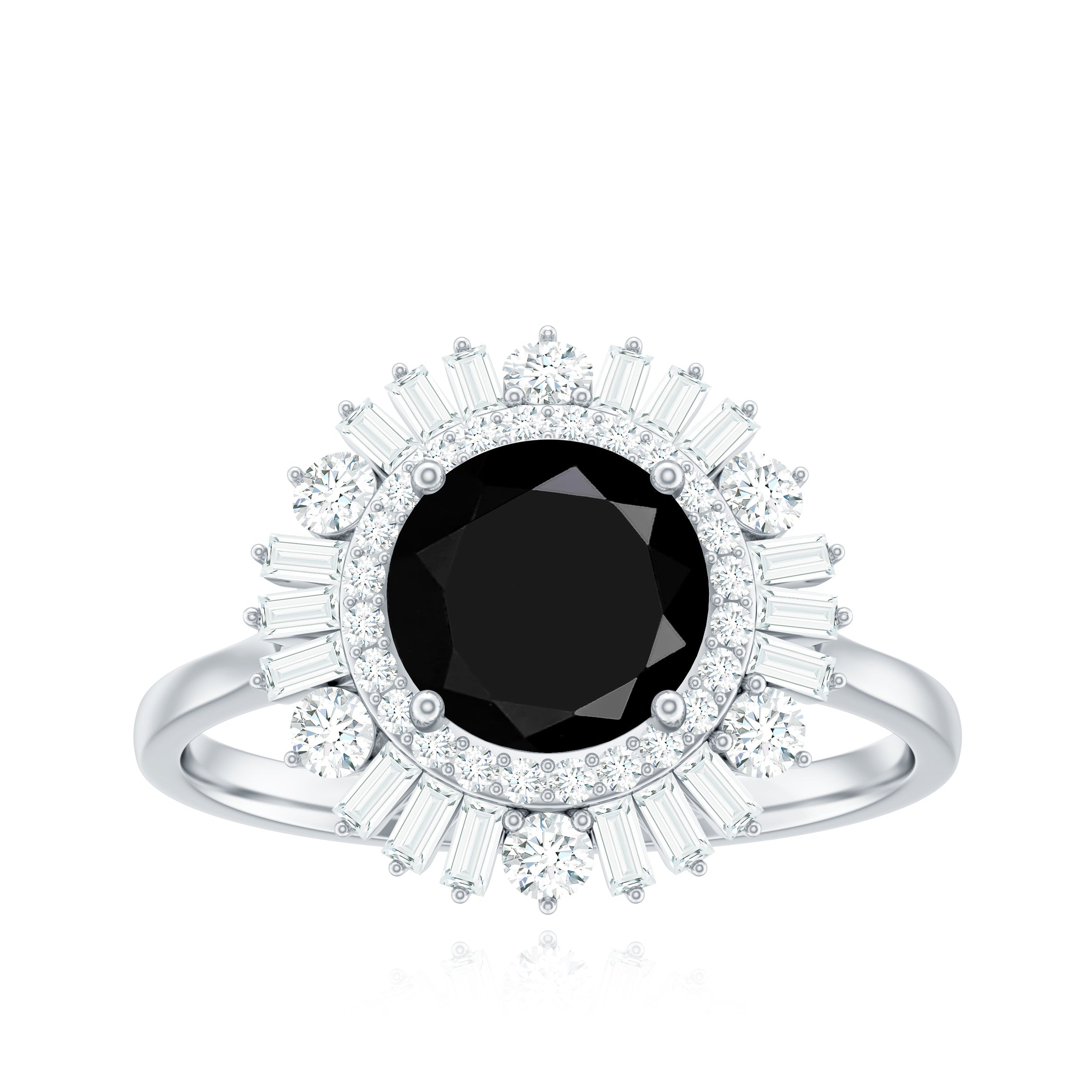 1.2 Carat Round Black Onyx Double Halo Cocktail Ring with Moissanite