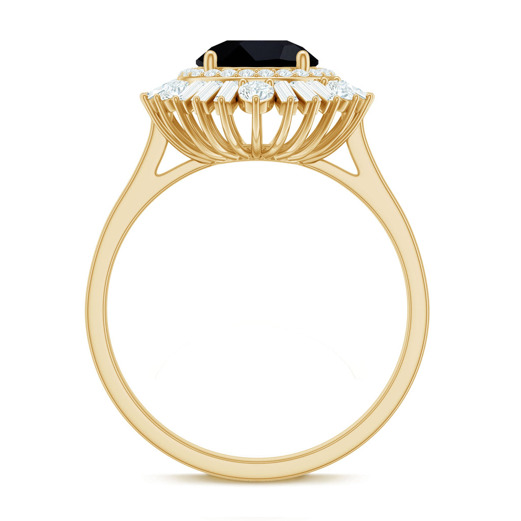 1.2 Carat Round Black Onyx Double Halo Cocktail Ring with Moissanite