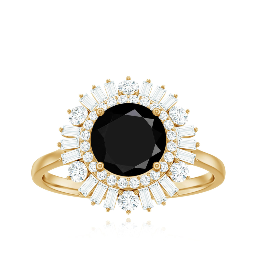 1.2 Carat Round Black Onyx Double Halo Cocktail Ring with Moissanite