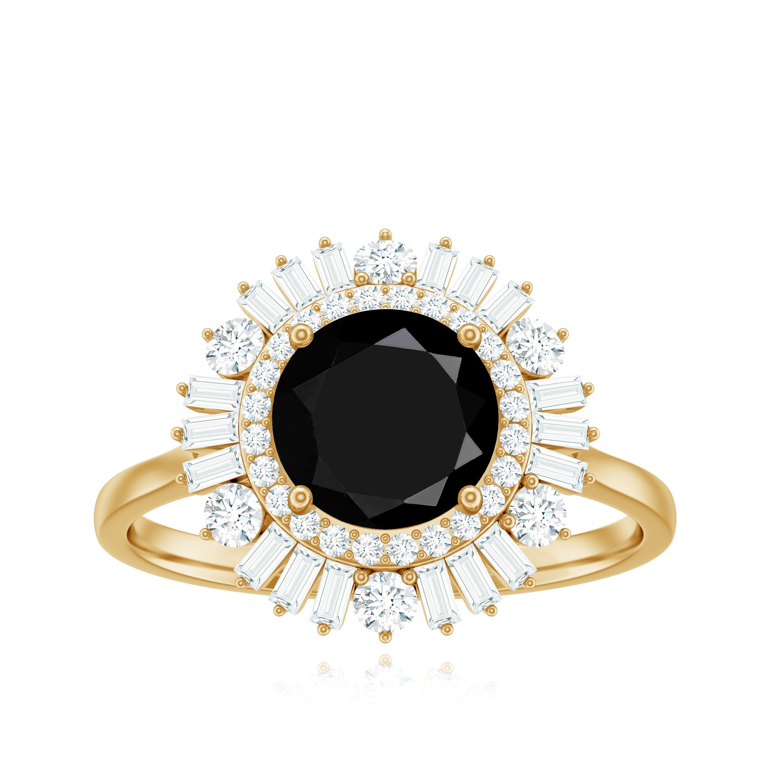 1.2 Carat Round Black Onyx Double Halo Cocktail Ring with Moissanite