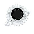 Natural 1.5 Carat Black Spinel Engagement Ring with Double Moissanite Halo