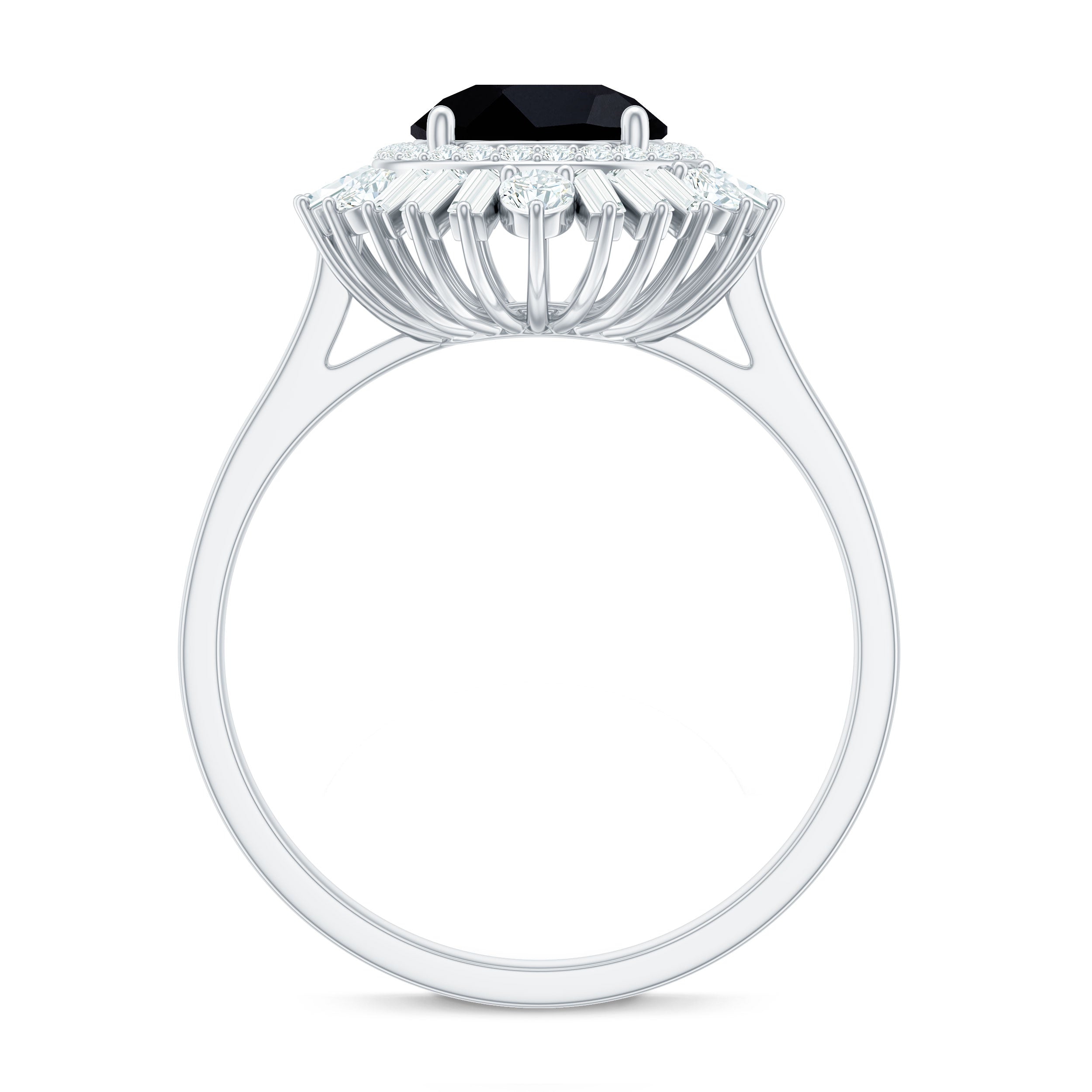 Natural 1.5 Carat Black Spinel Engagement Ring with Double Moissanite Halo