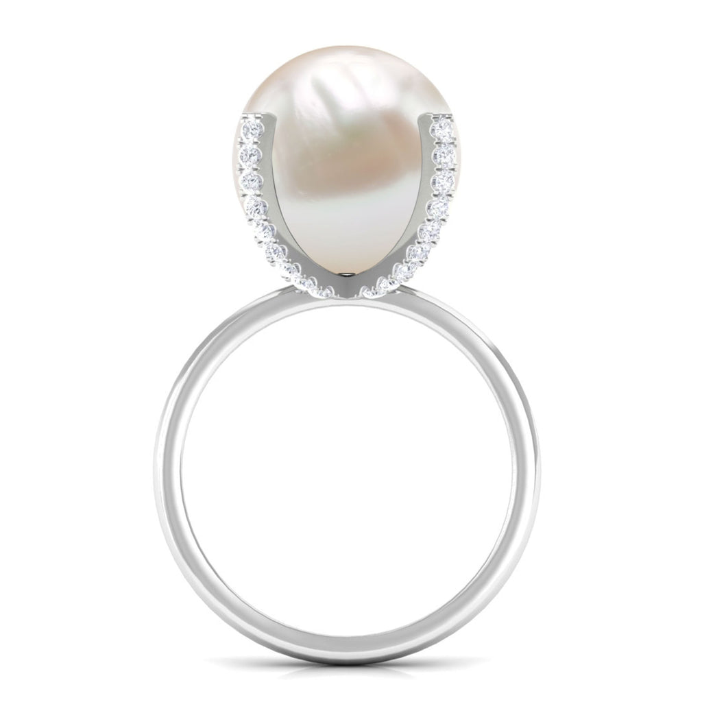 Real 11 Carat Freshwater Pearl Solitaire Engagement Ring with Diamond