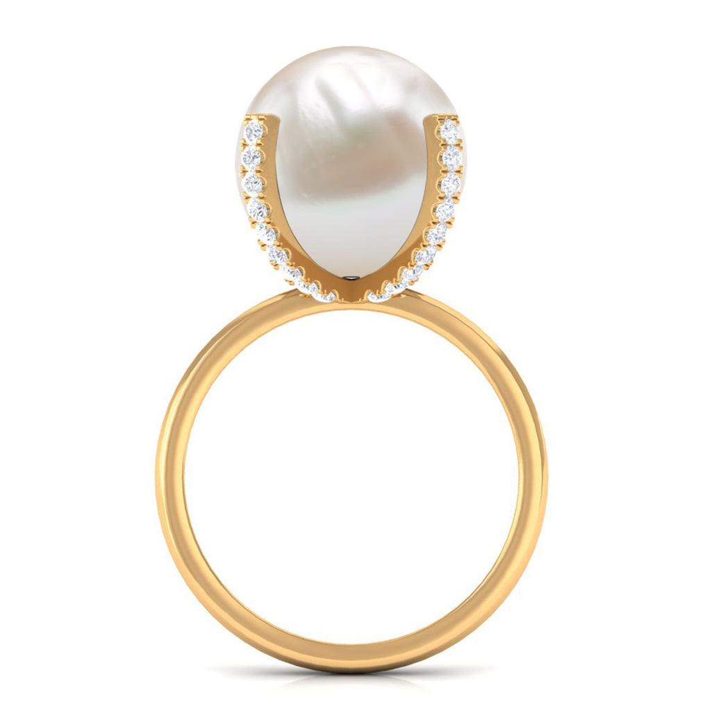 Real 11 Carat Freshwater Pearl Solitaire Engagement Ring with Diamond