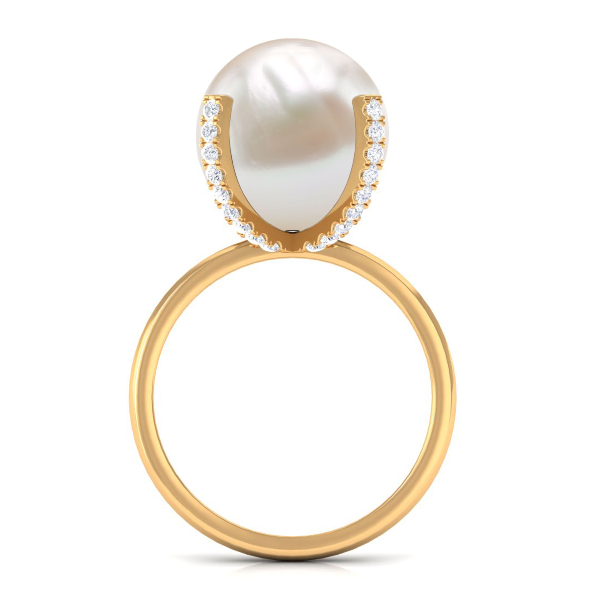 Real 11 Carat Freshwater Pearl Solitaire Engagement Ring with Diamond