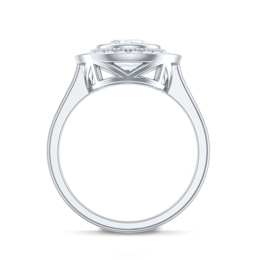Vintage Inspired Round Moissanite Halo Engagement Ring with Certificate