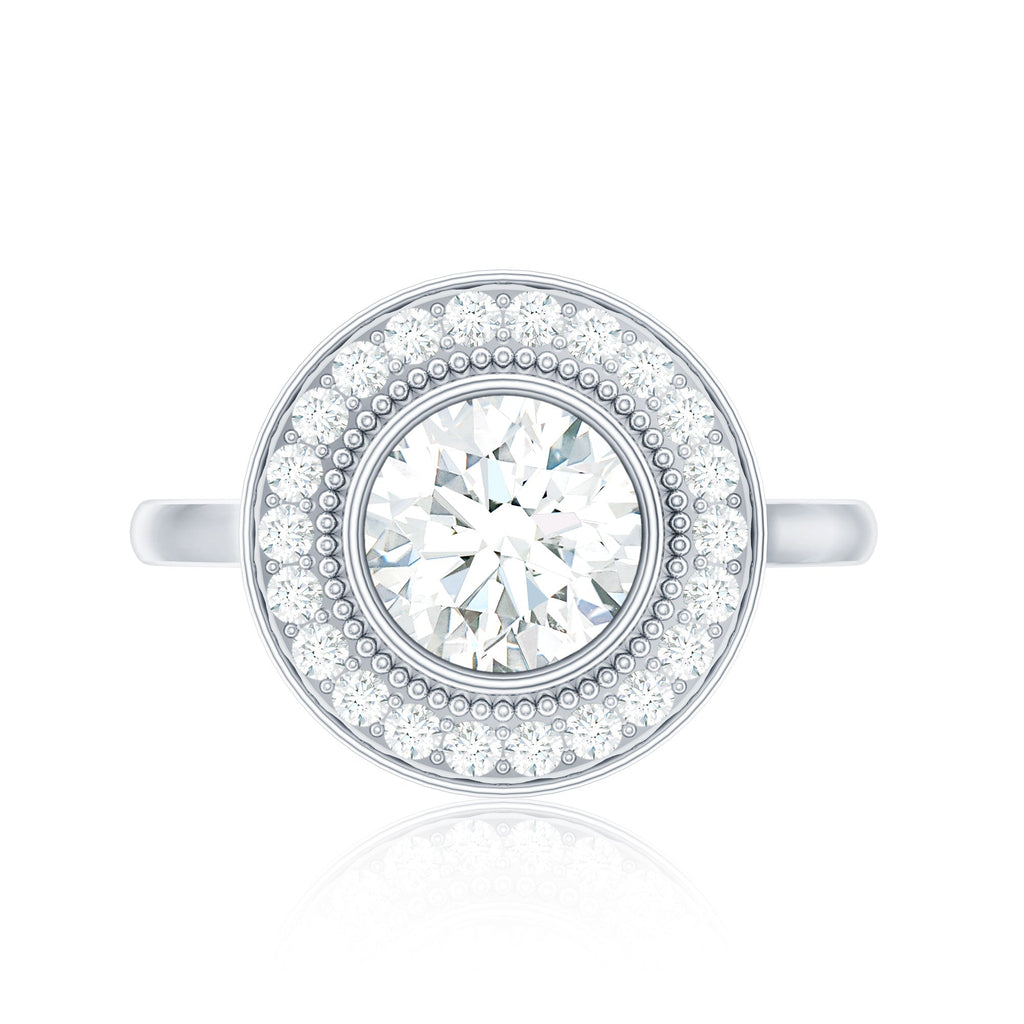 Vintage Inspired Round Moissanite Halo Engagement Ring with Certificate