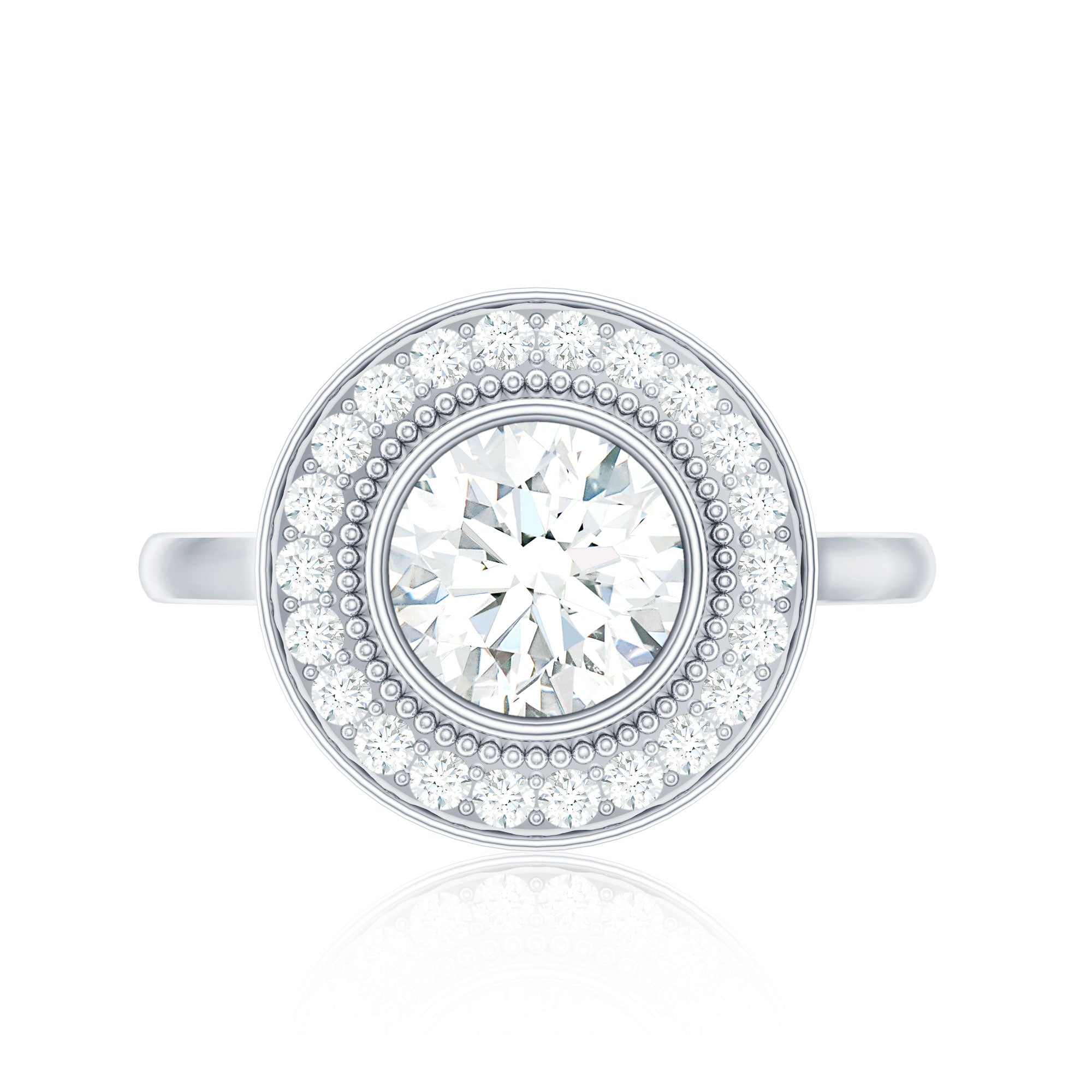 Vintage Inspired Round Moissanite Halo Engagement Ring with Certificate