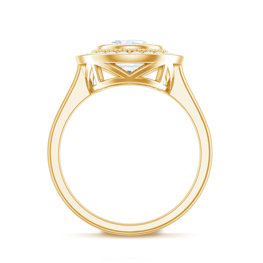 Vintage Inspired Round Moissanite Halo Engagement Ring with Certificate