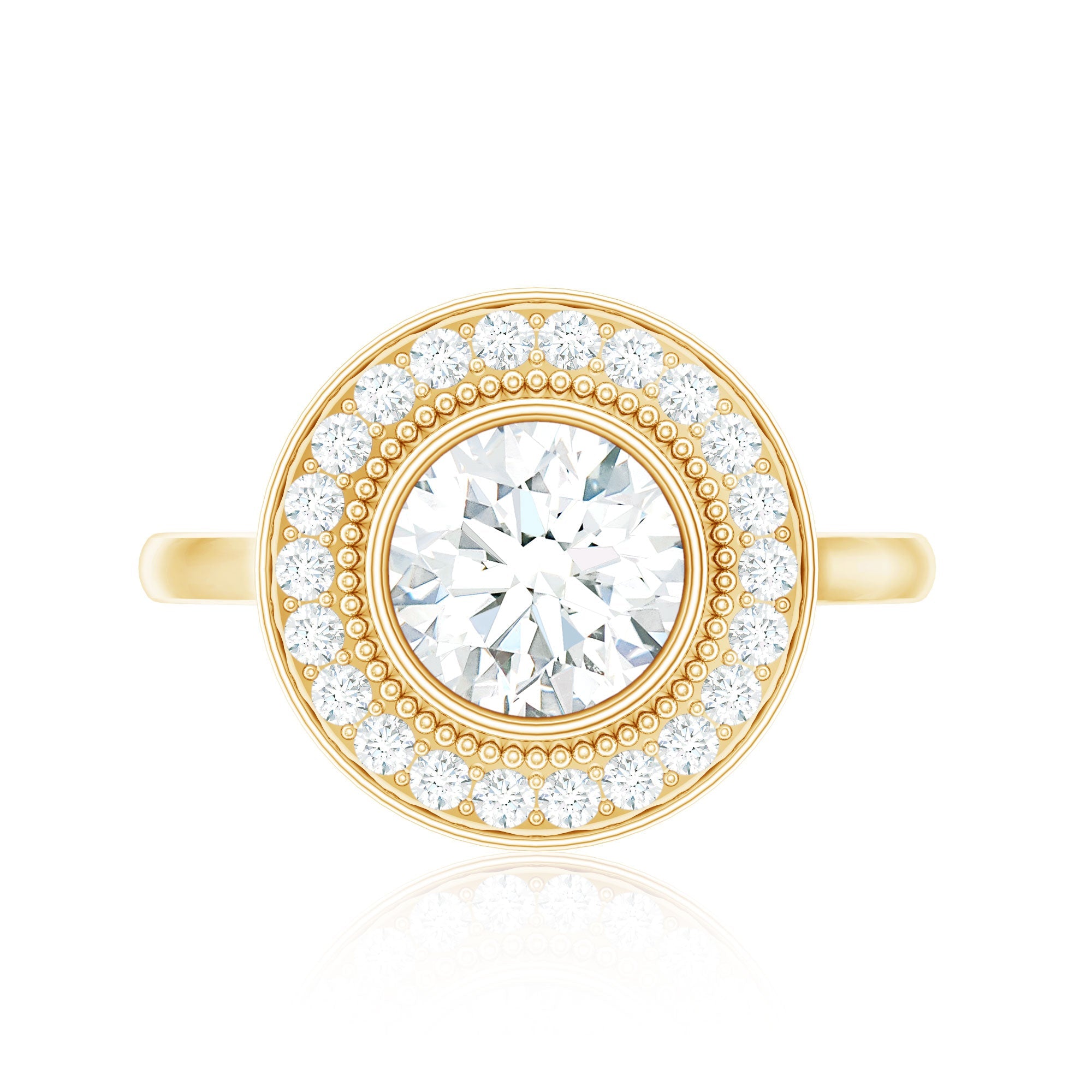Vintage Inspired Round Moissanite Halo Engagement Ring with Certificate