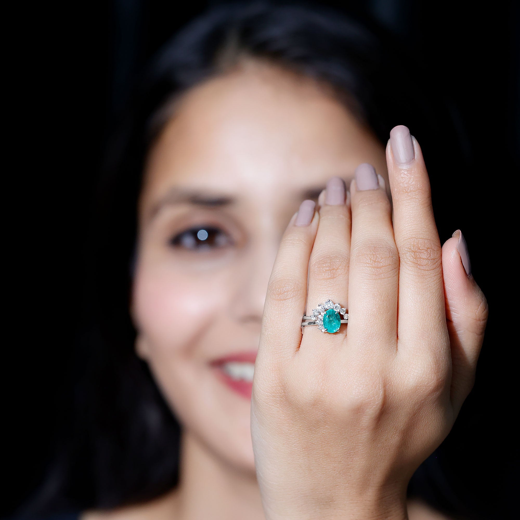 Natural Emerald Wedding Engagement Ring Set with Diamond